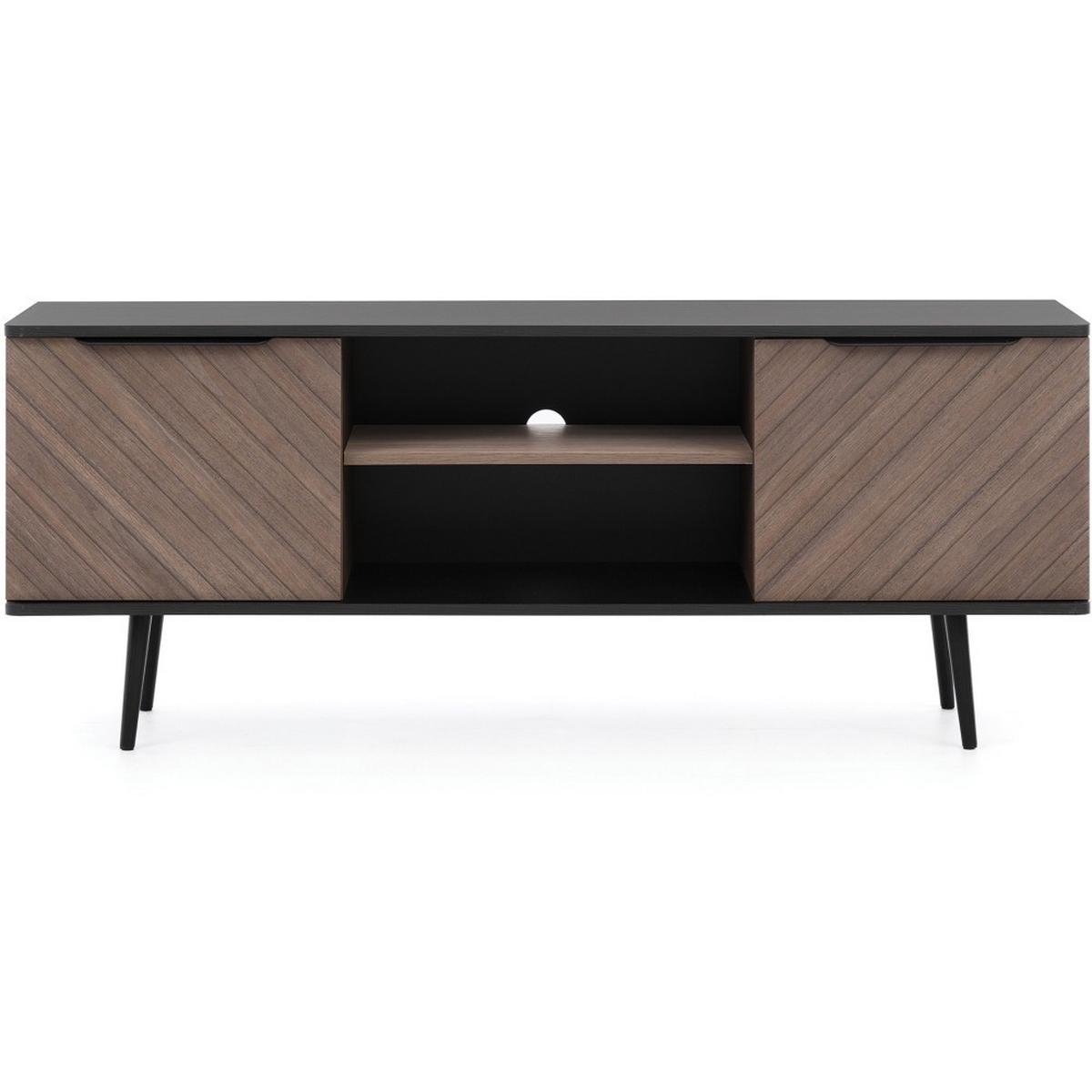 LOWBOARD Parini mit 2 Türen, mit Metallbeine, Graphitschwarz/Captains Deck - Eichefarben, Holzwerkstoff/Metall (150/60/41cm) - Beautysofa