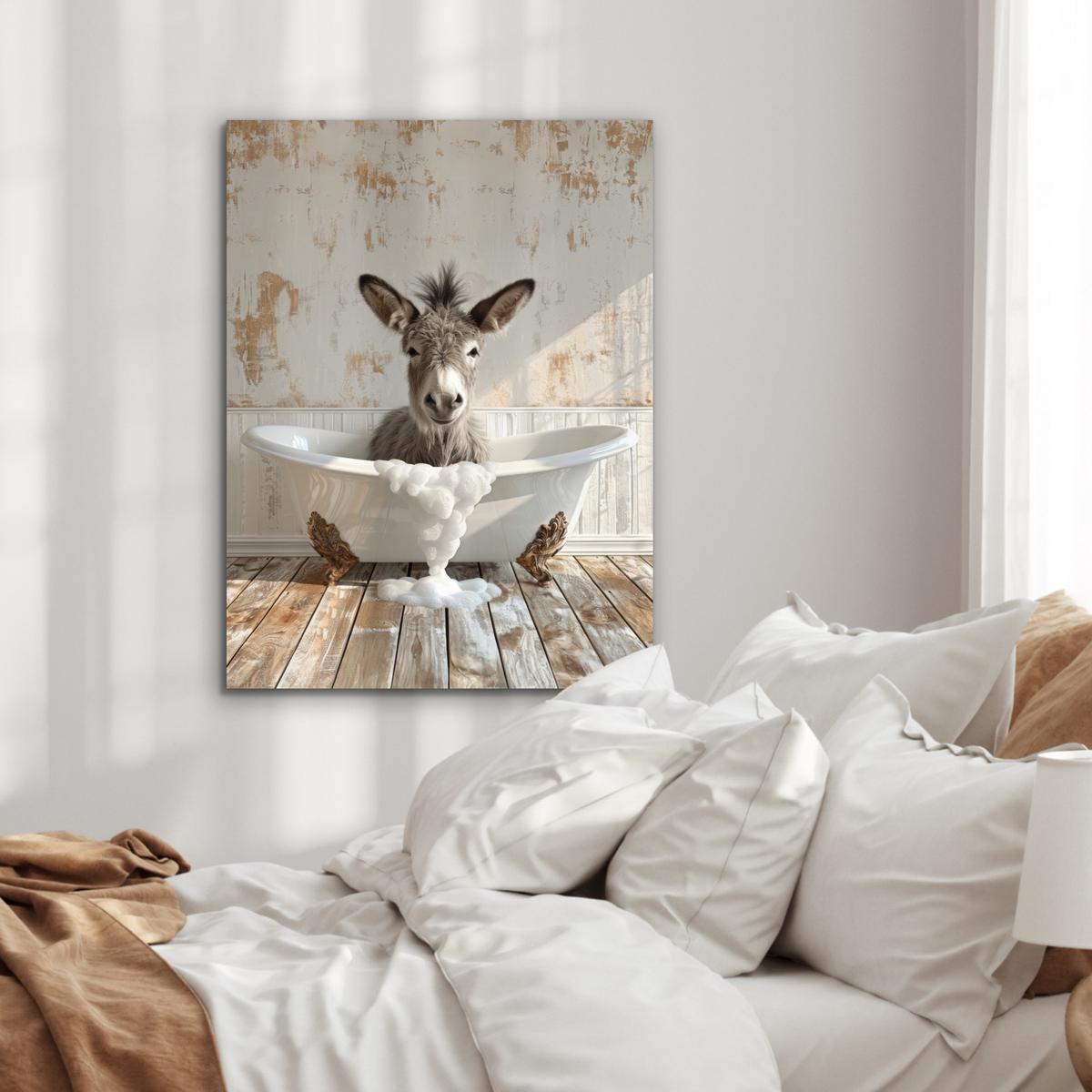 METALLBILD Esel - Tiere - Badewanne - Schaumstoff 60x80 cm - Weiß, Metall (60/80cm) - MuchoWow