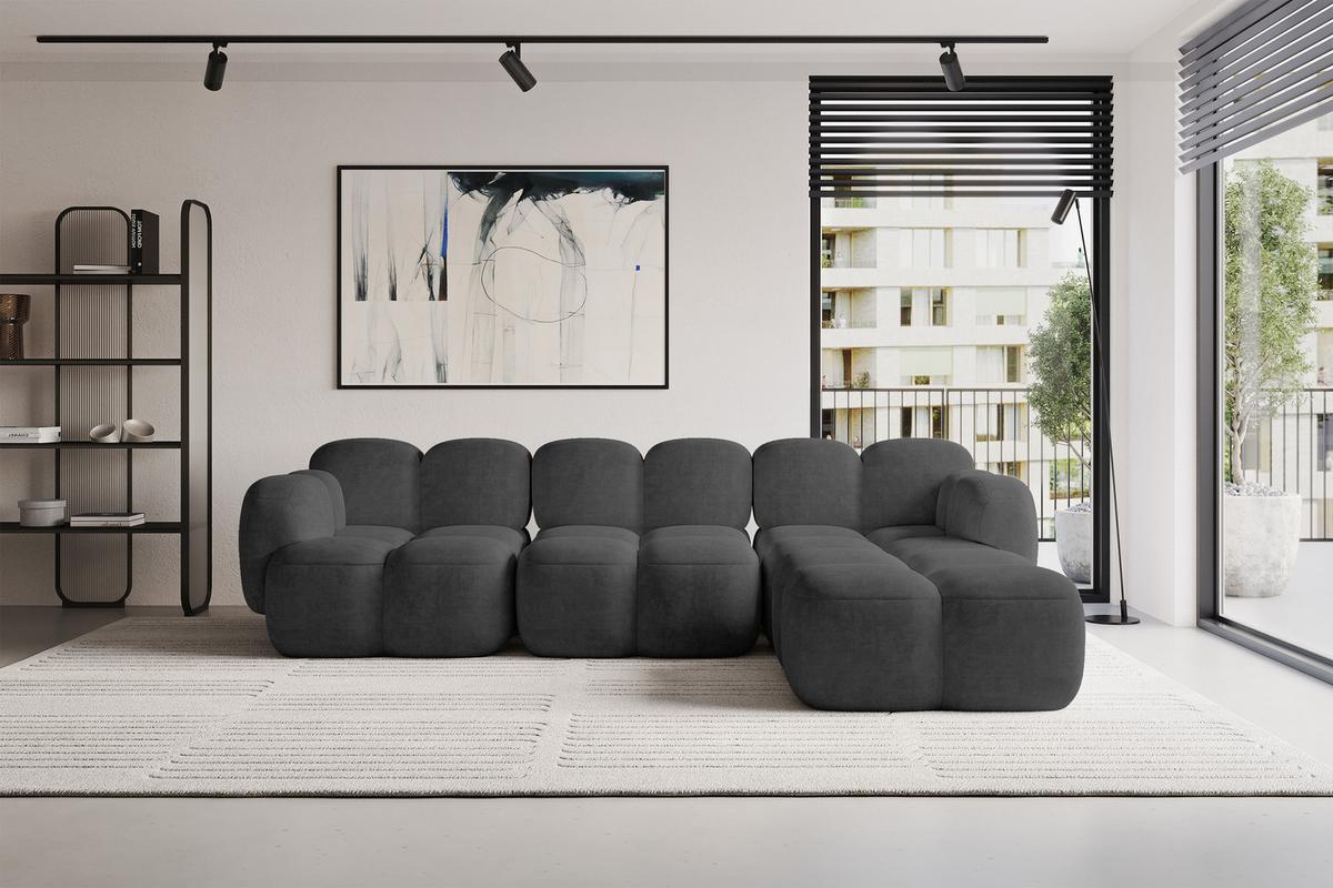 ECKSOFA modulares Sofa Rechts Miko-L2 302x205x75 Dunkelgrau Velours - Dunkelgrau/Schwarz, Holzwerkstoff/Kunststoff (302/205cm) - ALTDECOR