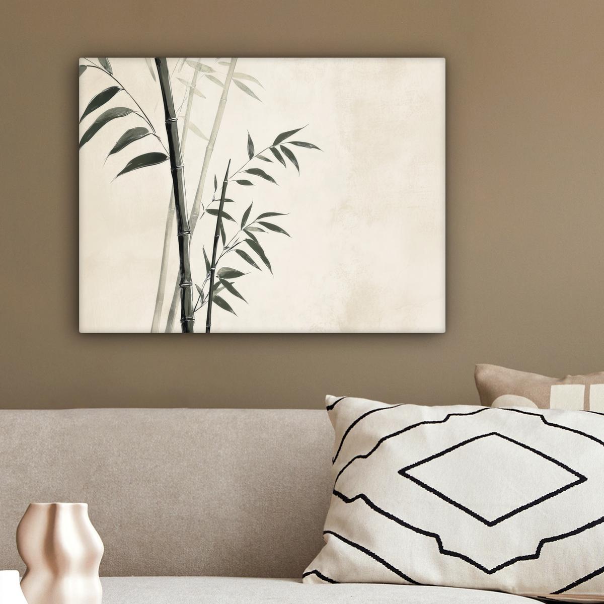LEINWANDBILD Japandi - Bambus - Beige Wandbild 40x30 cm - Eukalyptusholzfarben, Textil (40/30cm) - MuchoWow