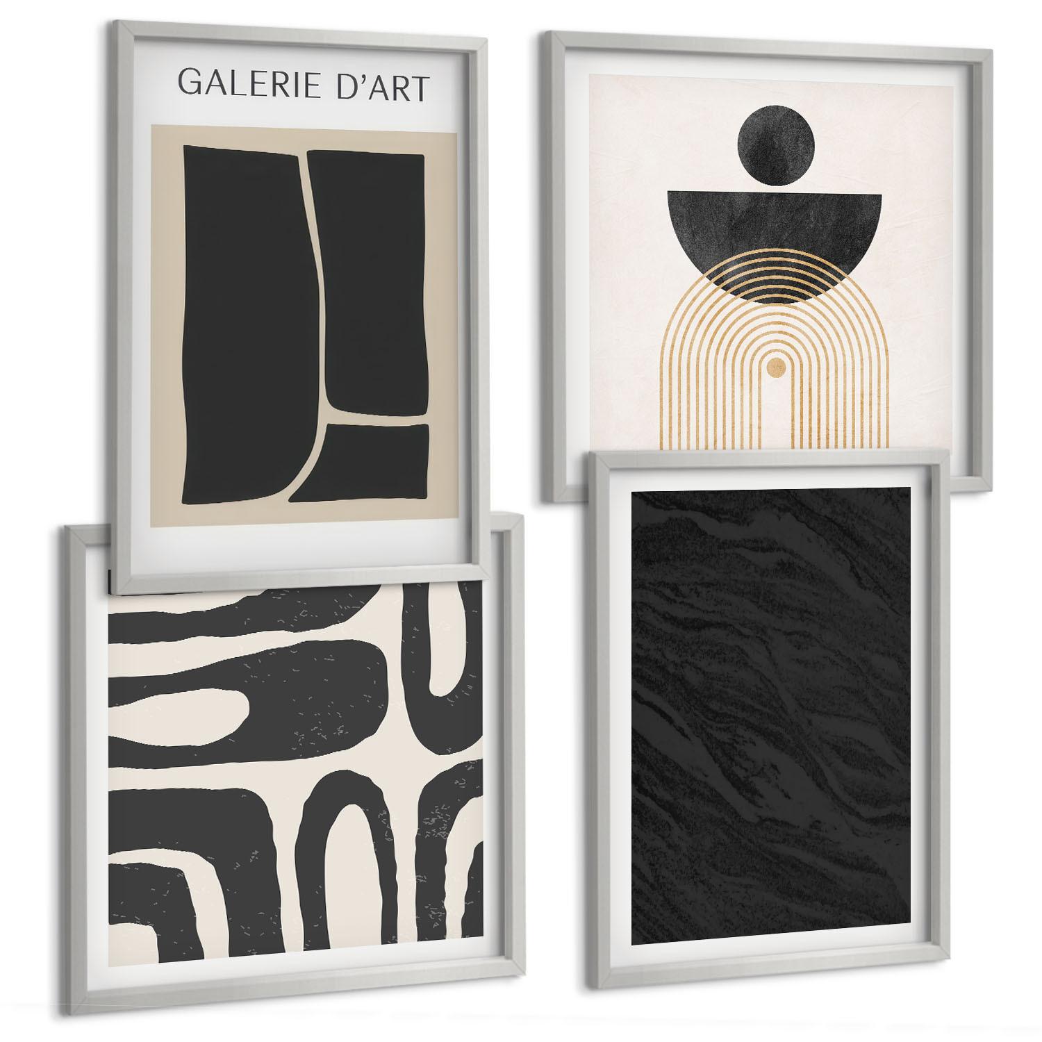 BILDER SET 4er Set - 50x50 cm & 40x60 cm Silberner Rahmen - Abstrakte Marmorformen - Silberfarben, Kunststoff (50/50cm) - TULUP