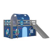 HOCHBETT mit Rutsche Karolina Massivholz Grau Textilset Astro 4 - Blau/Grau, Holz (90/200cm) - 58aufmkessel