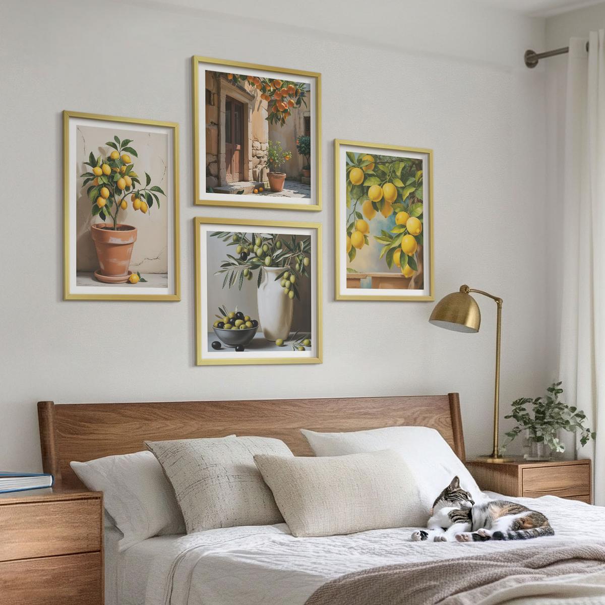 BILDER SET 4er Set - 50x50 cm & 40x60 cm Goldrahmen - Zitronenbäume im Topf - Goldfarben, Kunststoff (50/50cm) - TULUP