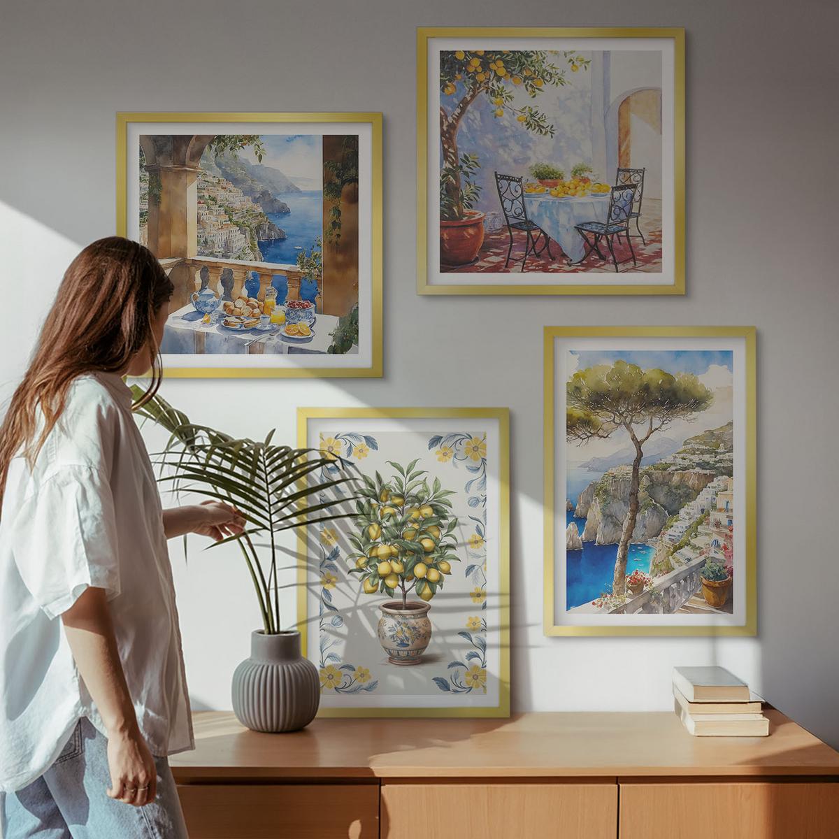 BILDER SET 4er Set - 50x50 cm & 40x60 cm Goldrahmen - Gemälde von Zitronenbäumen - Goldfarben, Kunststoff (50/50cm) - TULUP