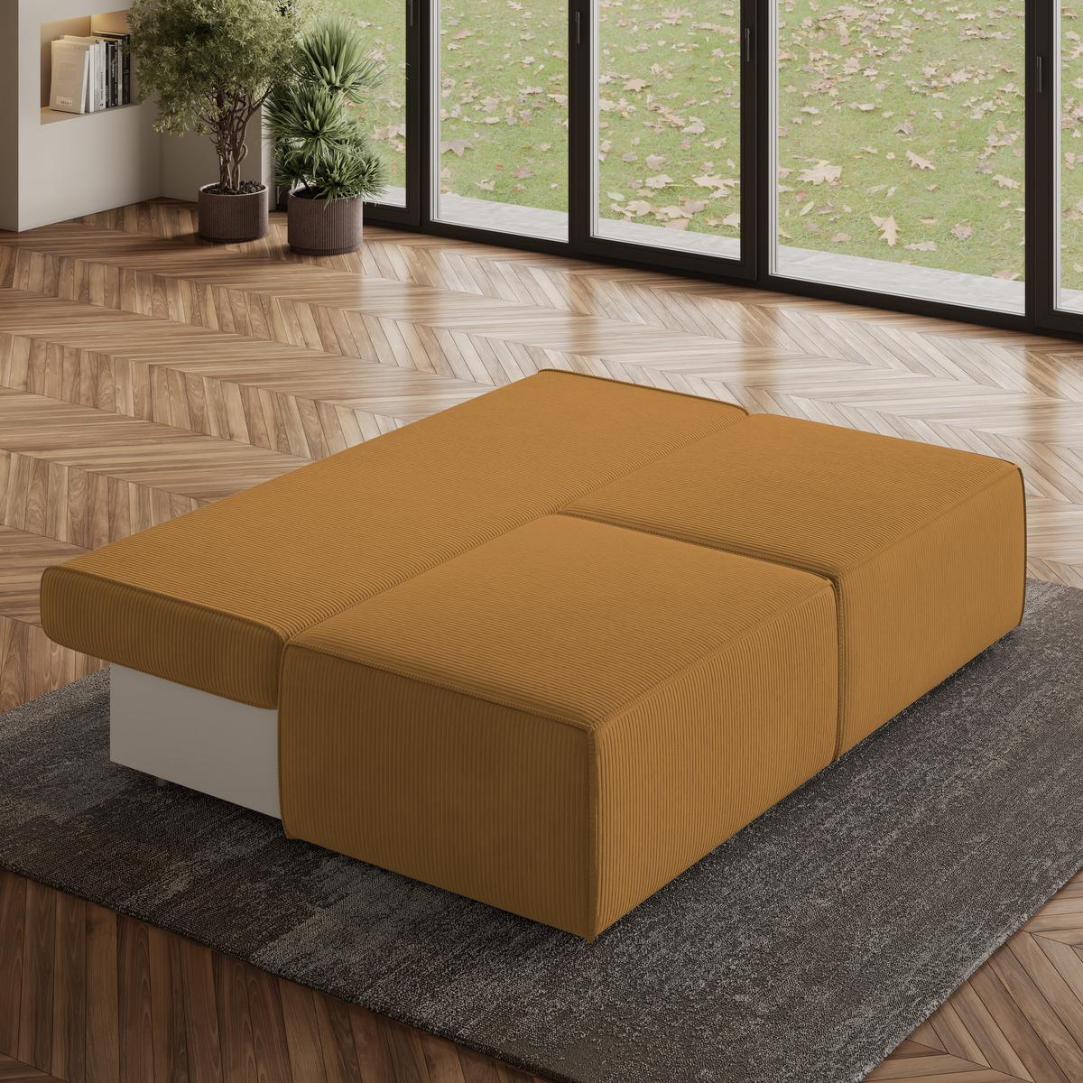 ECKSOFA VARNA P Gelb Kordstoff mit Schlaffunktion - Gelb/Grau, Holz/Kunststoff (196/158cm) - MASSENO
