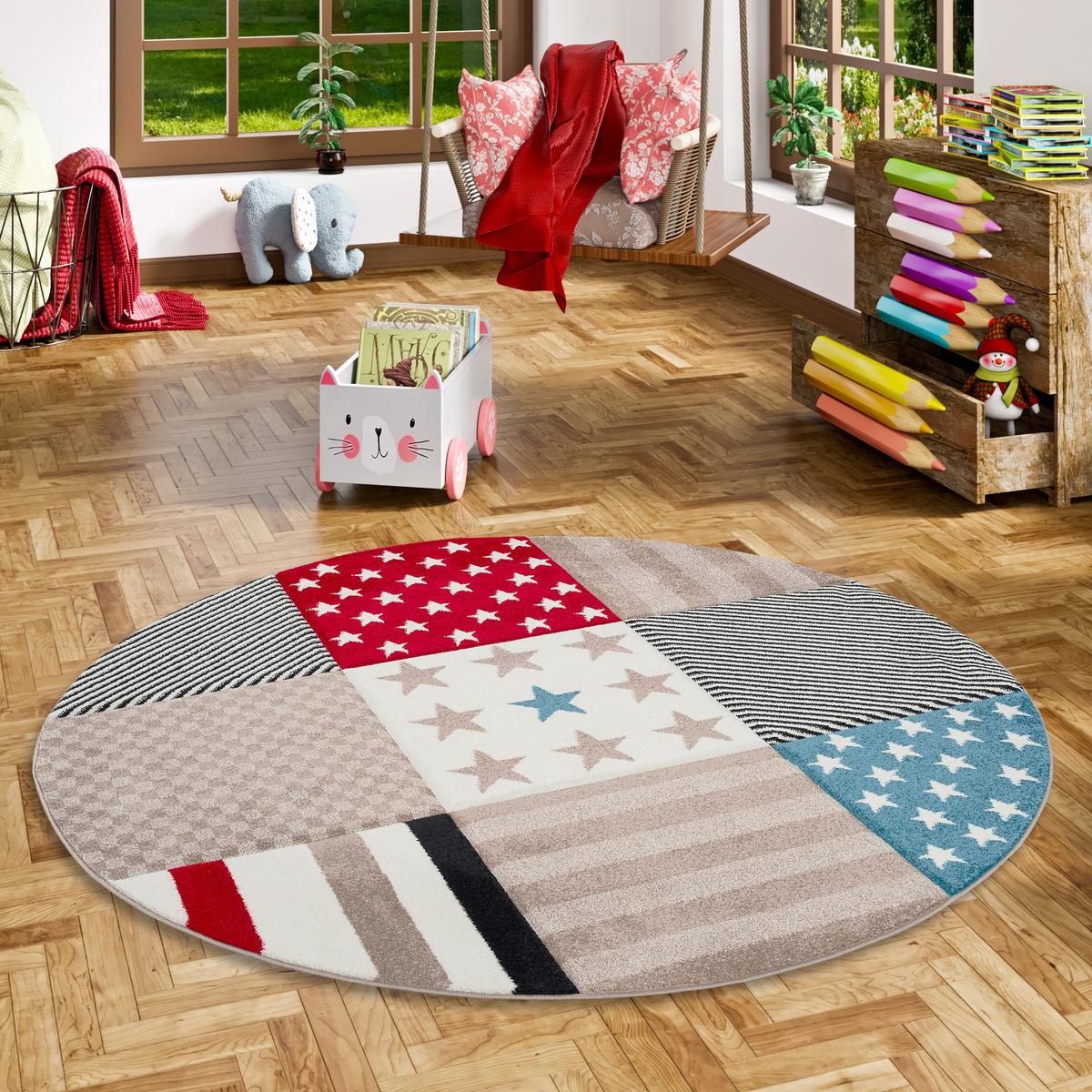 KINDER UND JUGEND TEPPICH MAUI STERNE RUND - Blau/Rot, Textil (200/200cm) - Pergamon