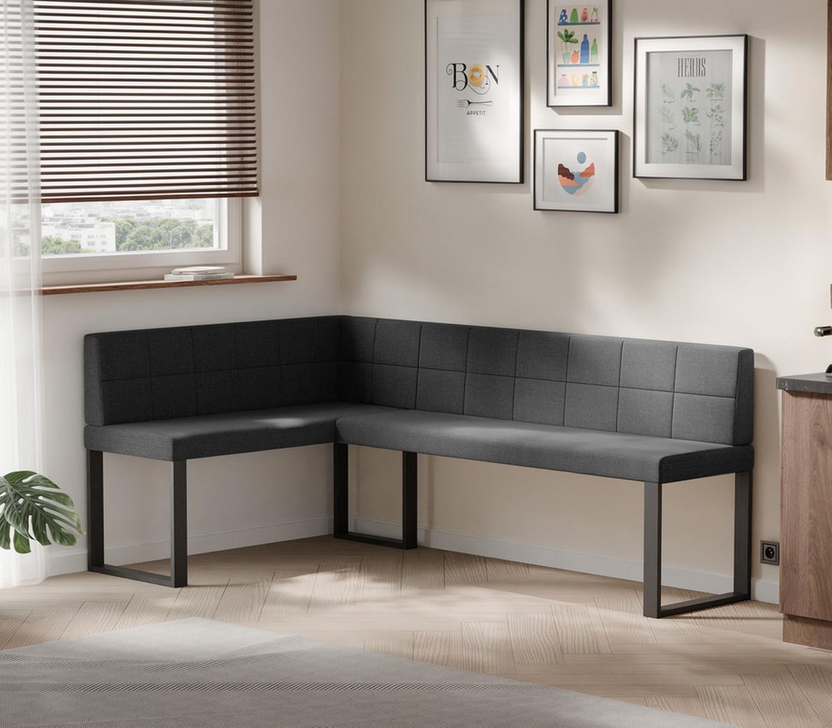 ECKBANK links SANA U Webstoff gesteppt, 128/168 cm Anthrazit - Anthrazit, Textil/Metall (128/168cm) - Idohome