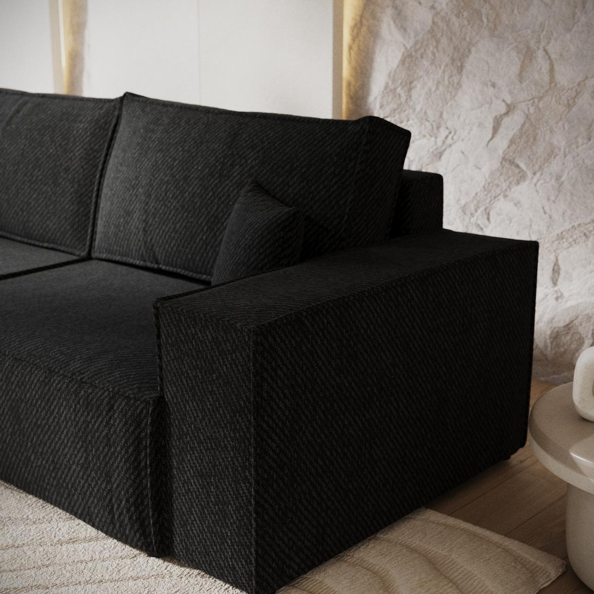 SOFA RESSO mit Schlaffunktion Schwarz im Neve Stoff - Schwarz, Holz/Holzwerkstoff (255/70/105cm) - AltaBeds