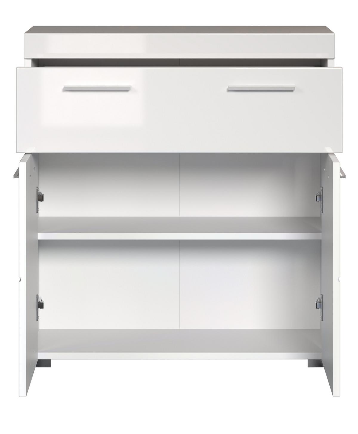 BADKOMMODE weiß Hochglanz 73 x 79 cm, Badezimmer Kommode 2-türig - Weiß, Holzwerkstoff/Kunststoff (31/79/73cm) - Top.Furn