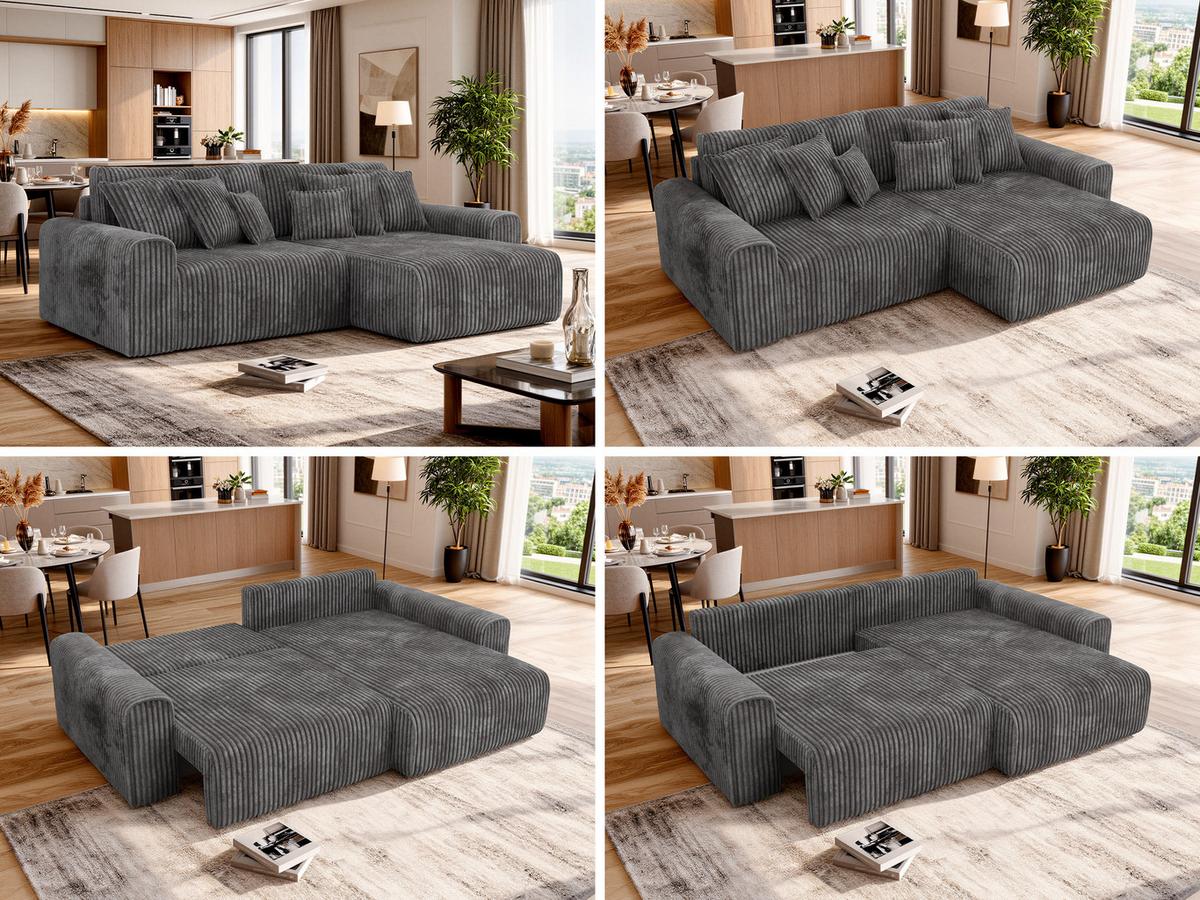ECKSOFA ELARA L Grau Cord - Schwarz/Grau, Kunststoff/Textil (278/192cm) - MKS