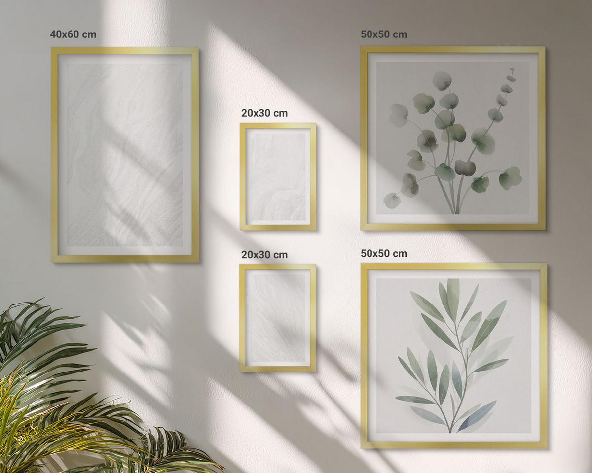 BILDER SET 5er Set - 50x50 cm & 20x30 cm & 40x60 cm Goldrahmen - Marmorstruktur, pastellfarbene Zweige - Goldfarben, Kunststoff (40/60cm) - TULUP