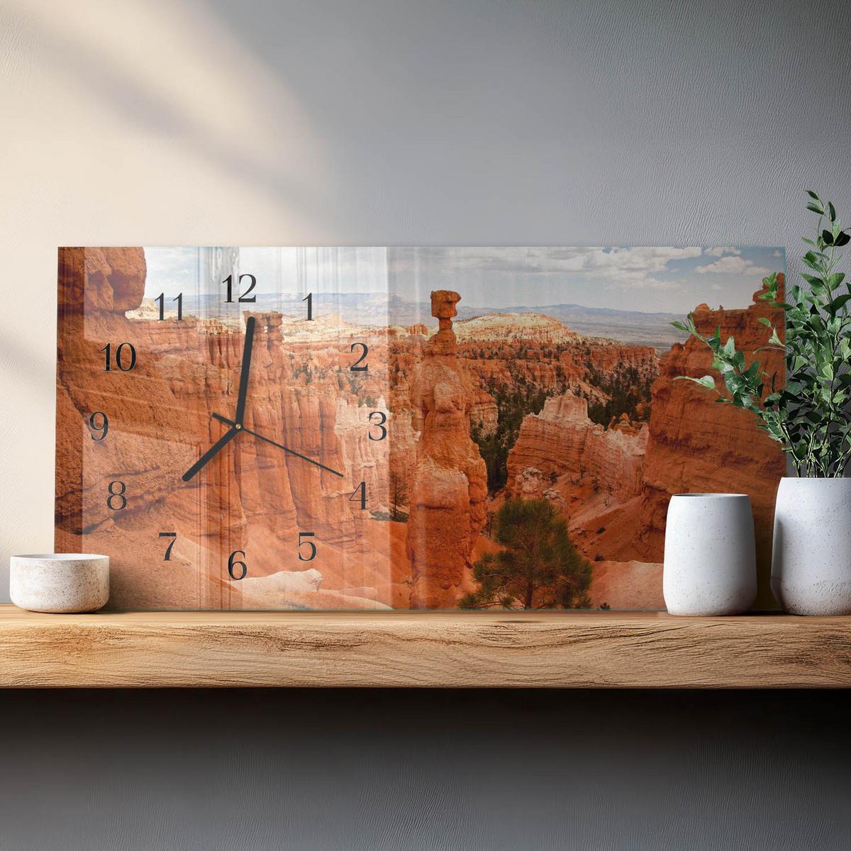 WANDUHR aus Glas 60x30 cm - Bryce Canyon - Orange, Glas (60/30/0.4cm) - TULUP