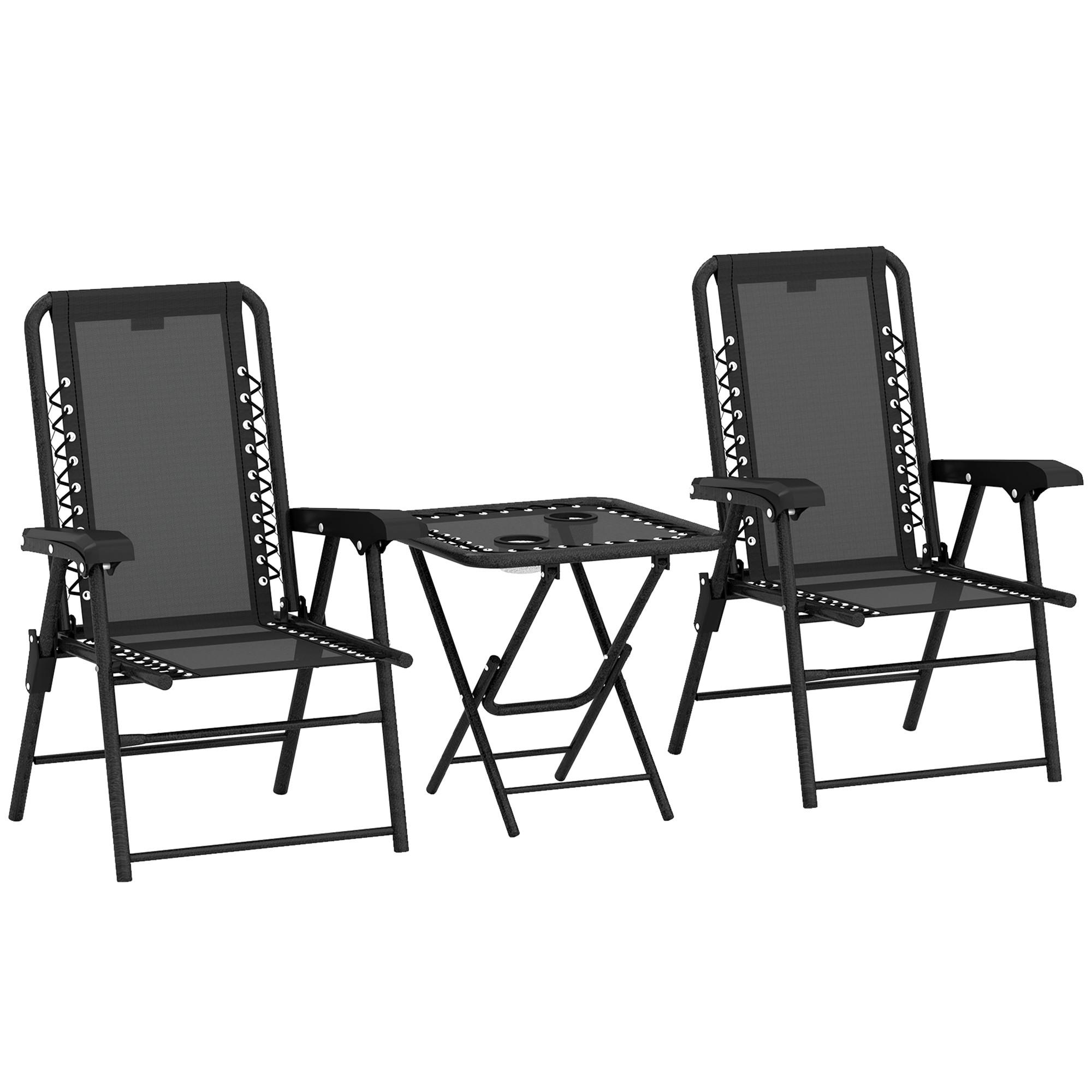BISTRO Set 3-teilig aus Stahl Wetterfest Gartenmöbel Set mit Bistrotisch - Schwarz, Textil/Metall - Outsunny