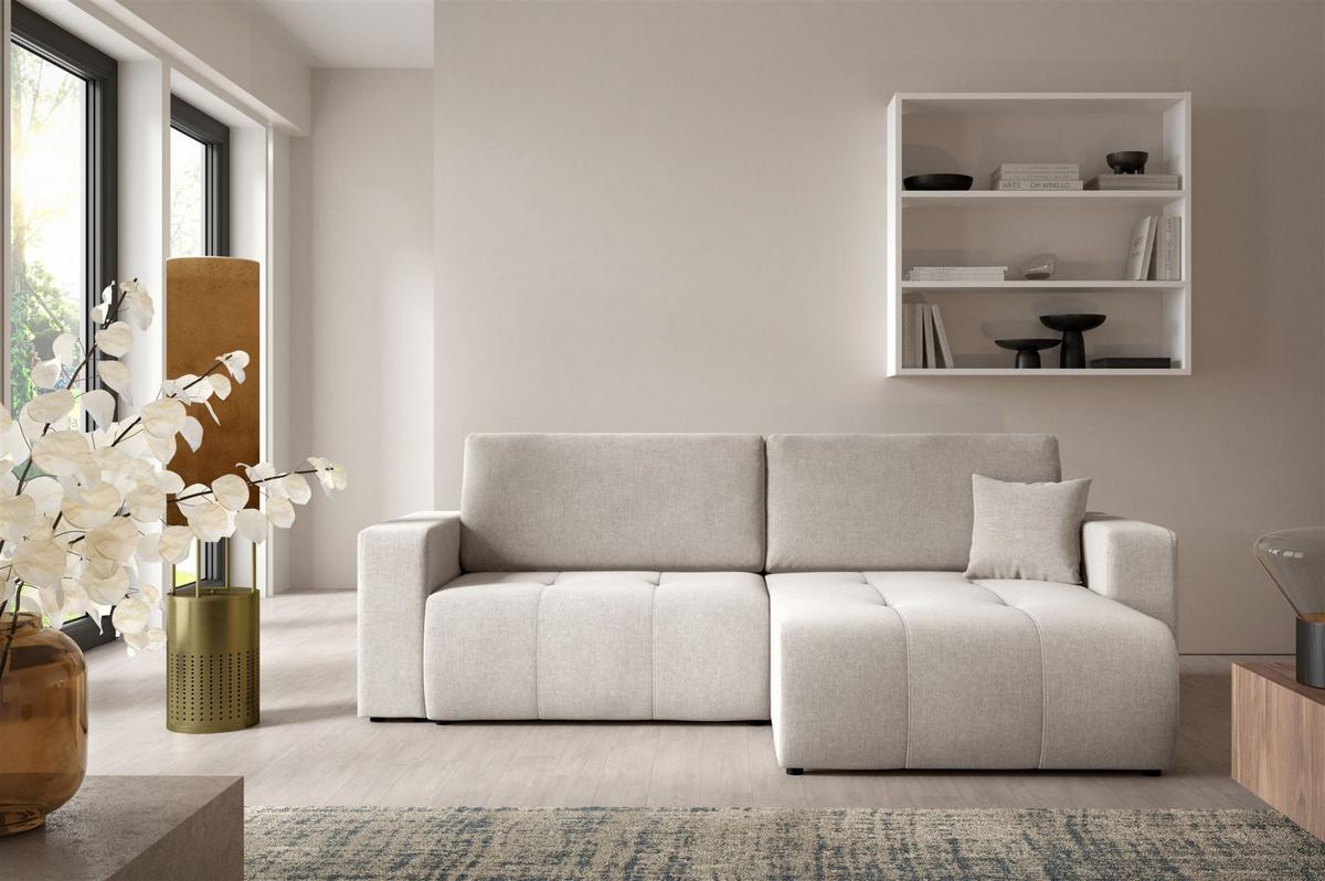ECKSOFA Augusto - Hellgrau, Holzwerkstoff/Textil (244/149cm) - Fun Möbel