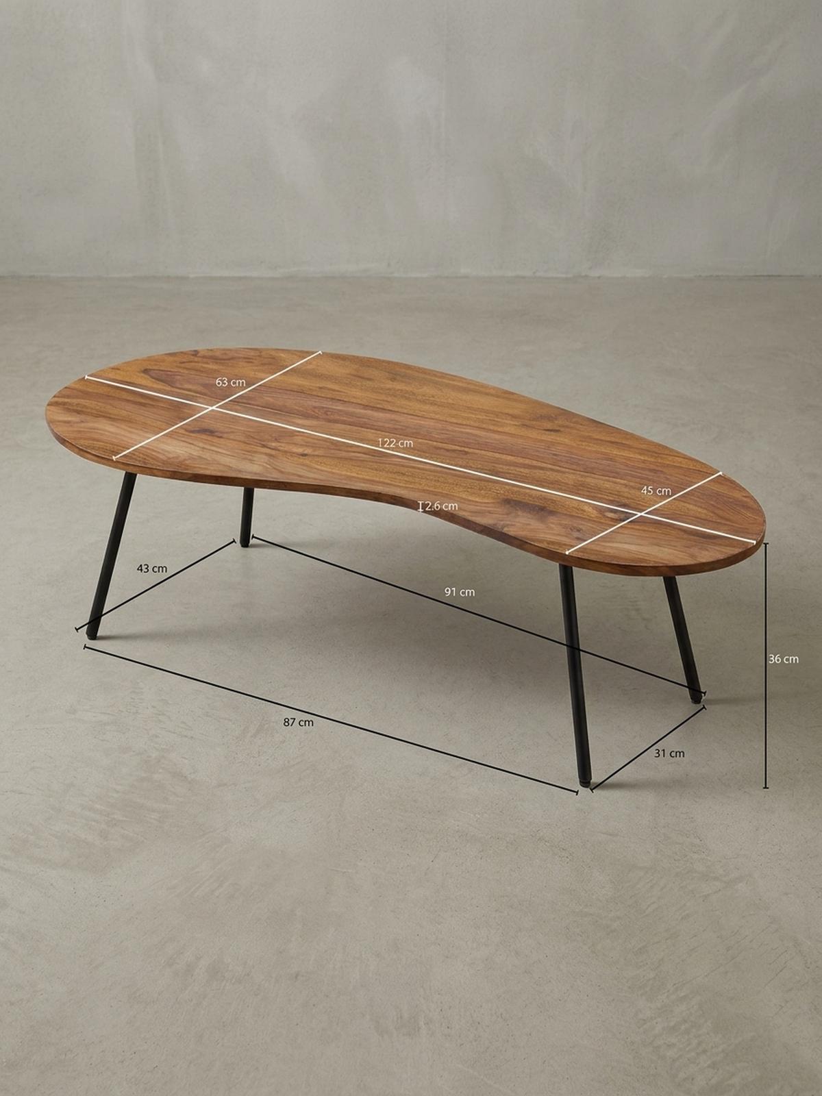 COUCHTISCH Retro-Stil mit Nierenform, Massivholz, Metallbeine, pflegeleichte Tischplatte, Braun 122x63x36 cm - Schwarz/Braun, Holz/Metall (63/122/36cm) - KADIMA DESIGN