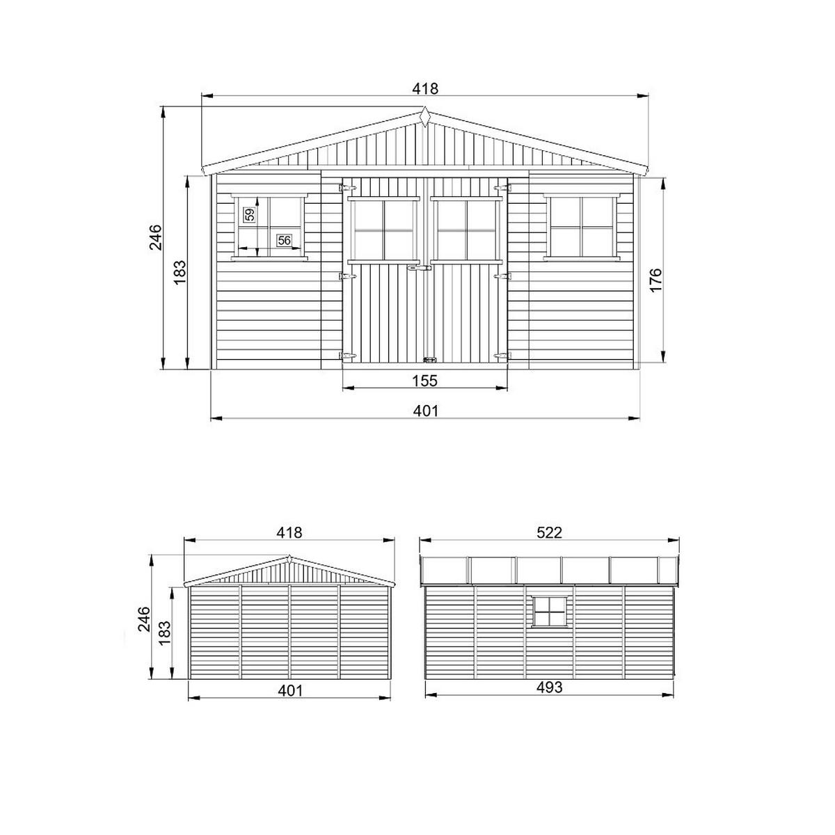 HOLZ-GARTENHAUS - H246 x 418 x 522 cm/ 20 m² - IMBELA M333 - Beige, Holz (418/246/493cm) - Timbela