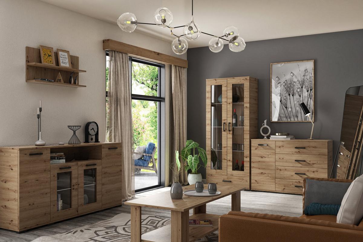 KOMMODE ALBANO 120/83/40cm mit 4 Schubladen 1 Türen Eiche Artisan - Eiche Artisan, Holzwerkstoff (120/83/40cm) - MASSENO