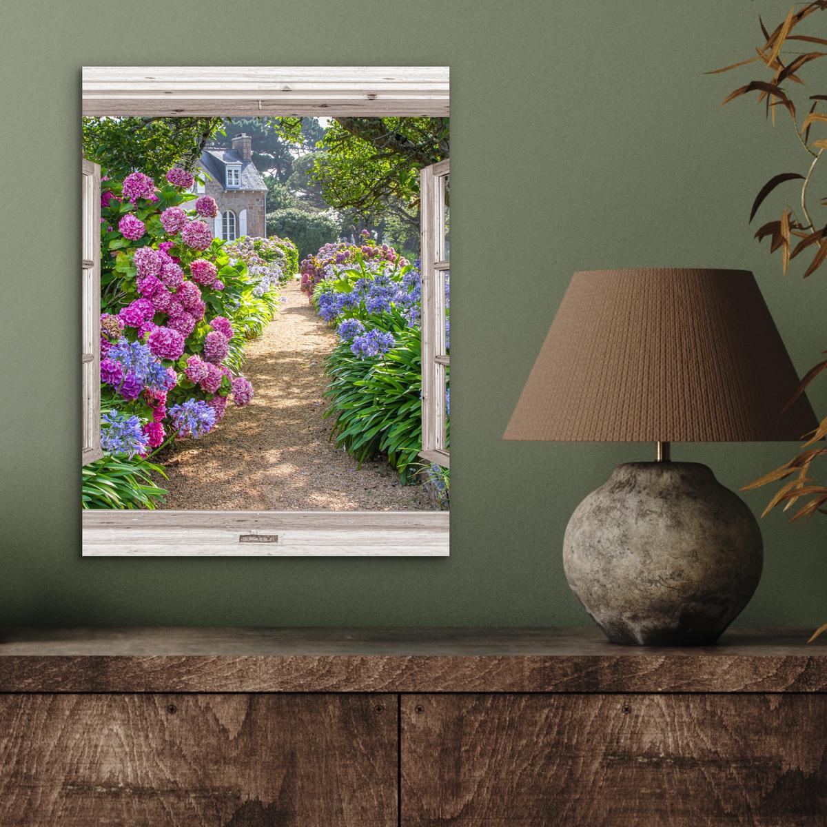 METALLBILD Hortensie - Durchsichtig - Blumen - Sommer - Lila - Weg 30x40 cm - Lila, Metall (30/40cm) - MuchoWow