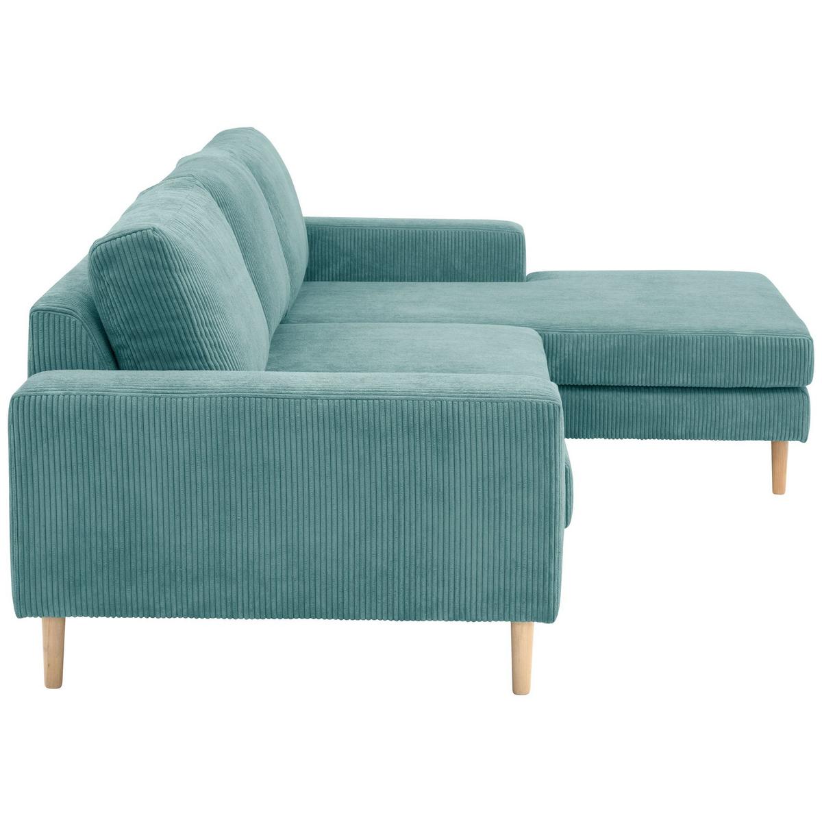 SOFA mit Longchair rechts Kaylynn Cordstoff eisblau - Pastellblau, Kunststoff (175/294cm) - 58aufmkessel