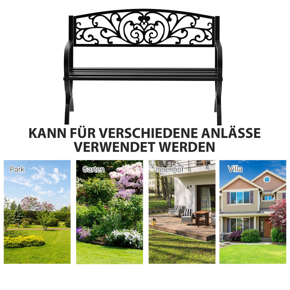 GARTENBANK, 127x60x85 cm, Metall, Schwarz - Schwarz, Metall (60/85/127cm) - Outsunny