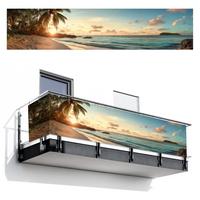 BALKON-SICHTSCHUTZ Strand - Palmen - Meer - Sonnenuntergang Deko XXL 500x110 cm - Samtahornfarben, Kunststoff (500/110cm) - MuchoWow