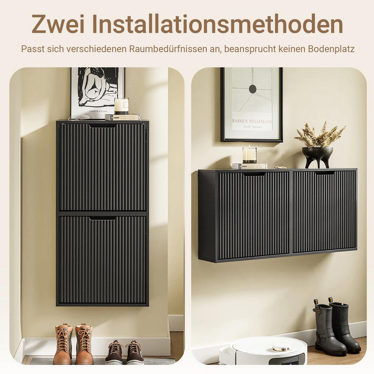 SCHUHSCHRANK Schmal, Schuhkipper Schwarz 50x100x19cm - Schwarz, Holzwerkstoff (19/100/50cm) - SoBuy