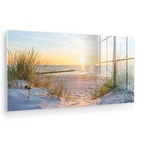 ACRYLGLASBILD Strand - Sonne - Düne - Gras - Sand - Horizont 120x60 cm - Hellblau, Glas (120/60cm) - MuchoWow