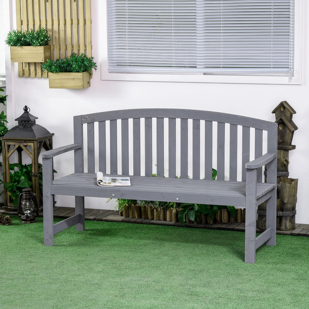 GARTENBANK 2-Sitzer Grau 143/51/85 cm - Grau, Holz (51/85/143cm) - Outsunny