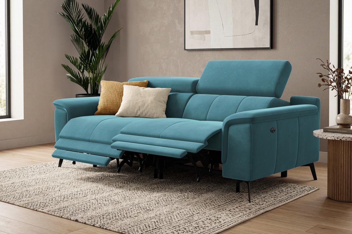 SOFA RELAX FIERO 3-Sitzer, Minter Veloursstoff - Schwarz/Mintgrün, Holz/Textil (212/82/103cm) - Courtois Laville