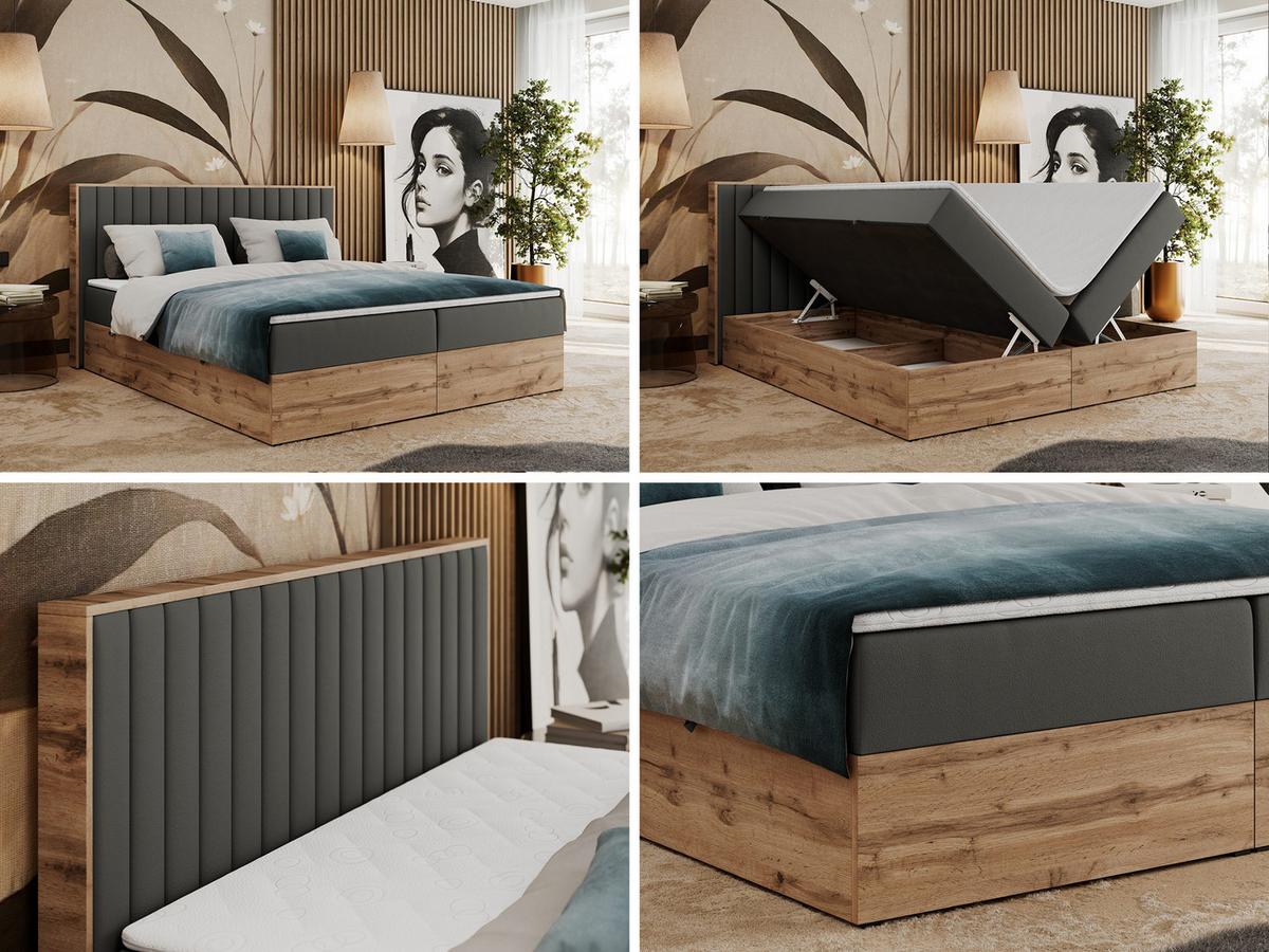 BOXBETT ALBERO 4 - 120/200 Dunkelgrau Kunstleder - H4 - Dunkelgrau, Holz/Textil (120/200cm) - MKS