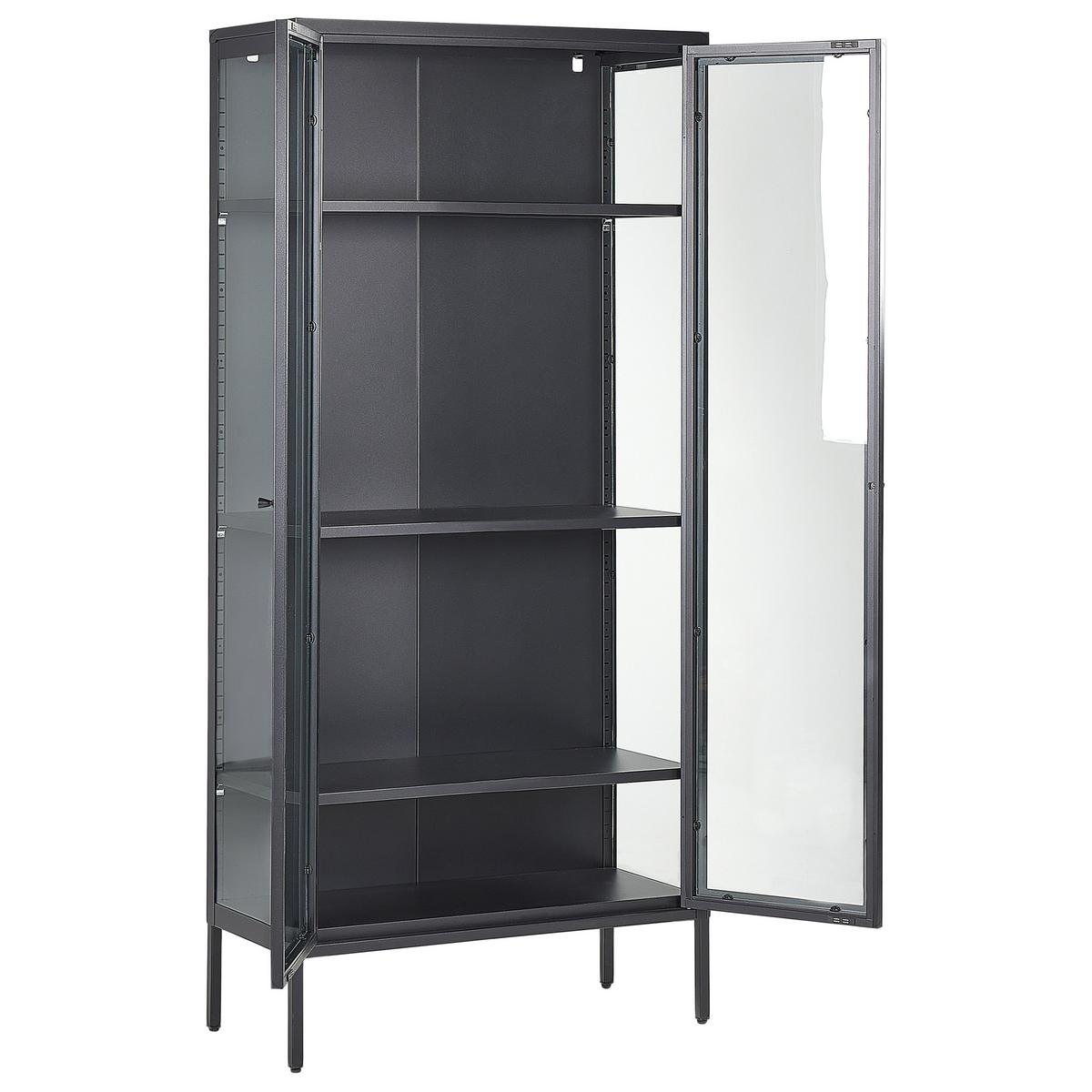 VITRINE Metall schwarz 4 Fächer 176 cm Harty - Schwarz, Metall (80/176/35cm) - Beliani