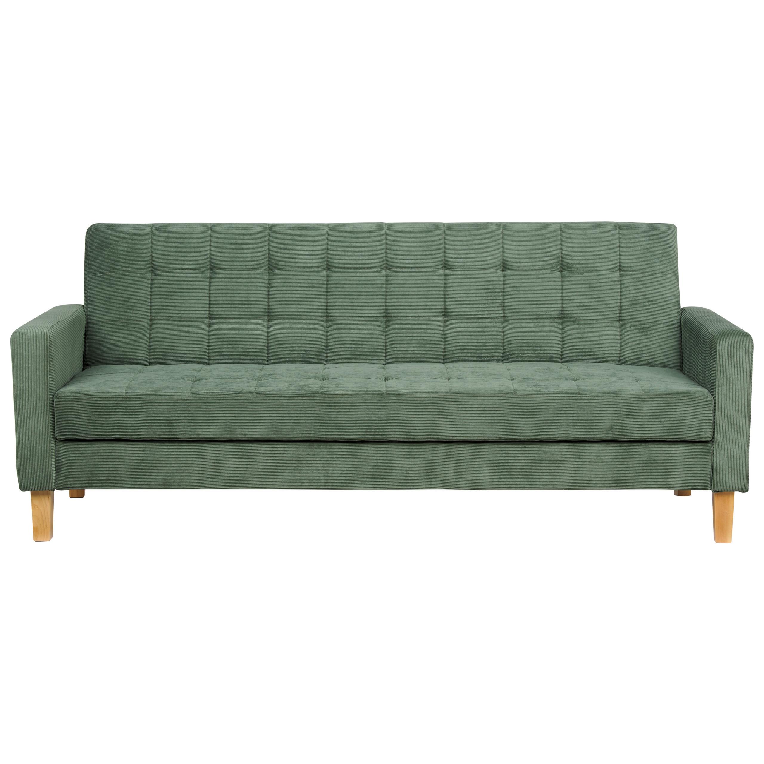 3-SITZER-SCHLAFSOFA dunkelgrün mit Stauraum Vehkoo - Hellbraun/Grün, Textil (200/86/77cm) - Beliani