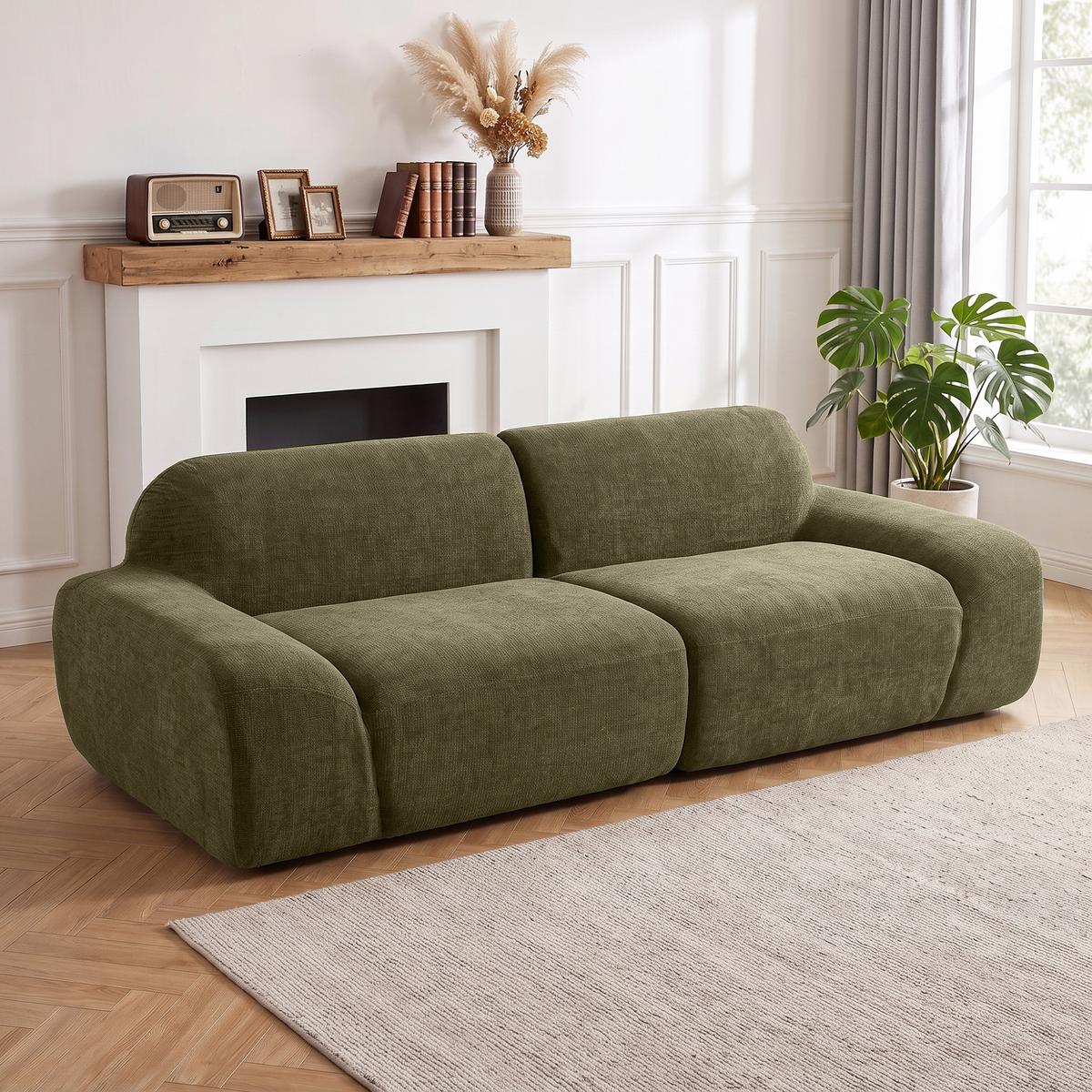 3-SITZER-SOFA Chenille 100 Polyester Schaumstoff Cremeweiß - Dunkelgrün, Textil (95/70/244cm) - HOMCOM