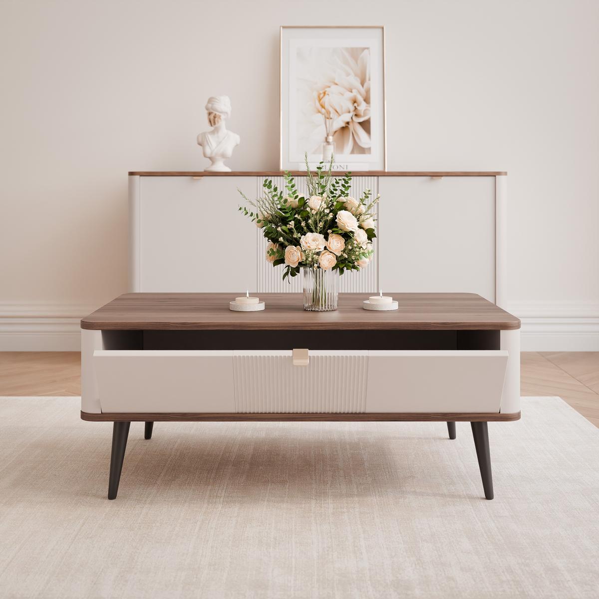 COUCHTISCH NAVANI auf schwarzen Beinen – Kaschmir / Nuss - Kaschmir/Nussbaumfarben, Holzwerkstoff (60/100/42cm) - Idohome
