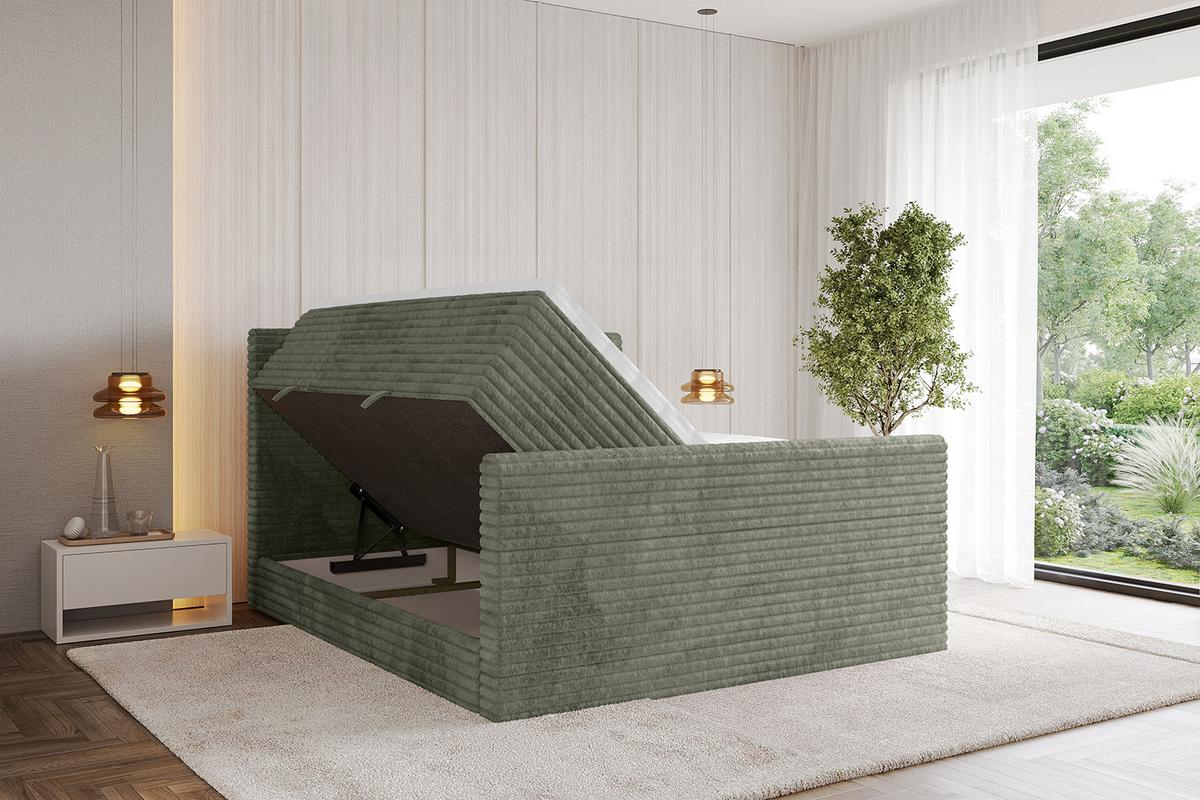 BOXSPRINGBETT mit Matratze H3|H4 und Lattenrost - TOLO-Z KING-v1 120x200 Cord - Olive - Olivgrün, Holzwerkstoff (120/200cm)