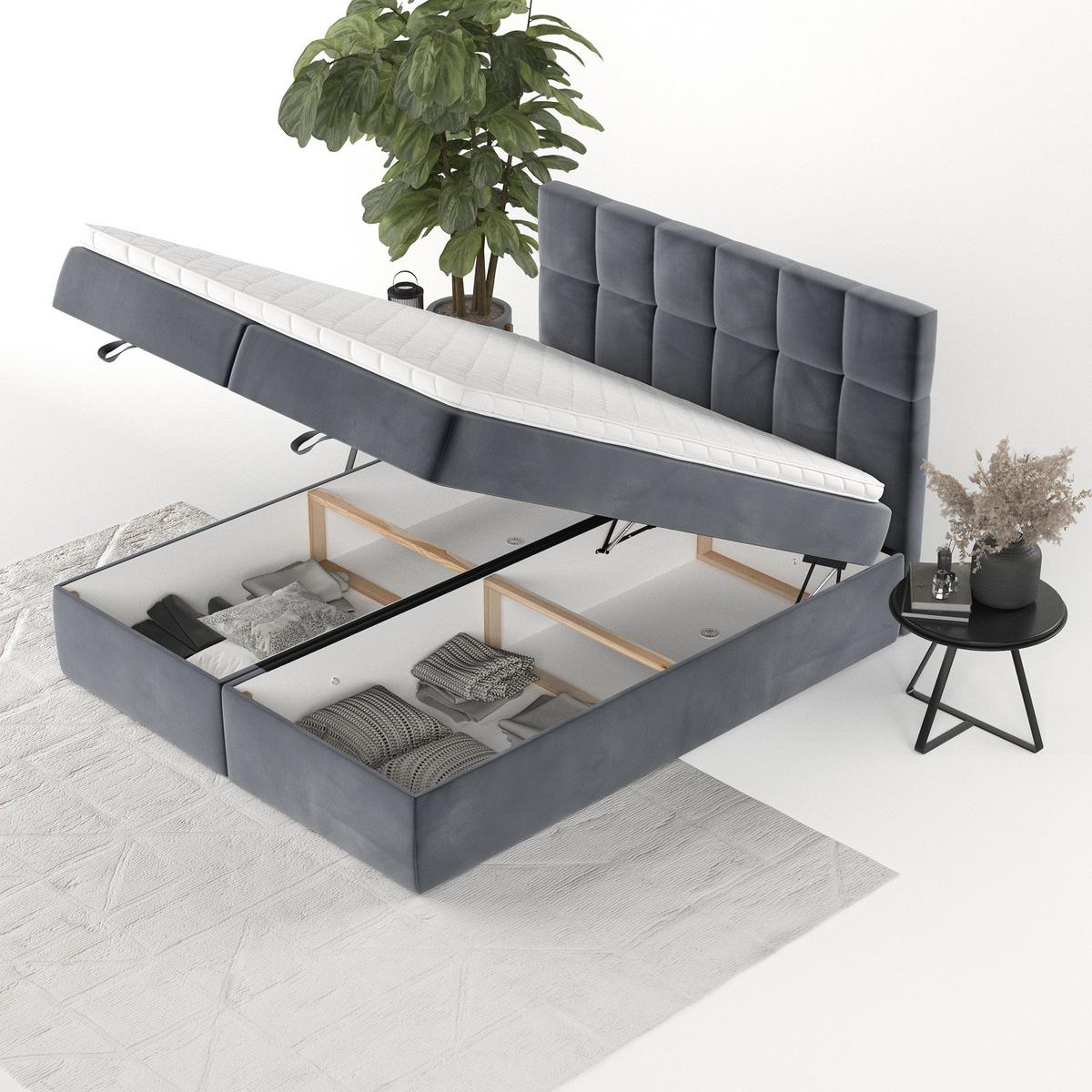 BOXBETT Savio 140/200 cm Dunkelgrau im Kronos Stoff - Dunkelgrau/Schwarz, Holz/Holzwerkstoff (140/200cm) - AltaBeds