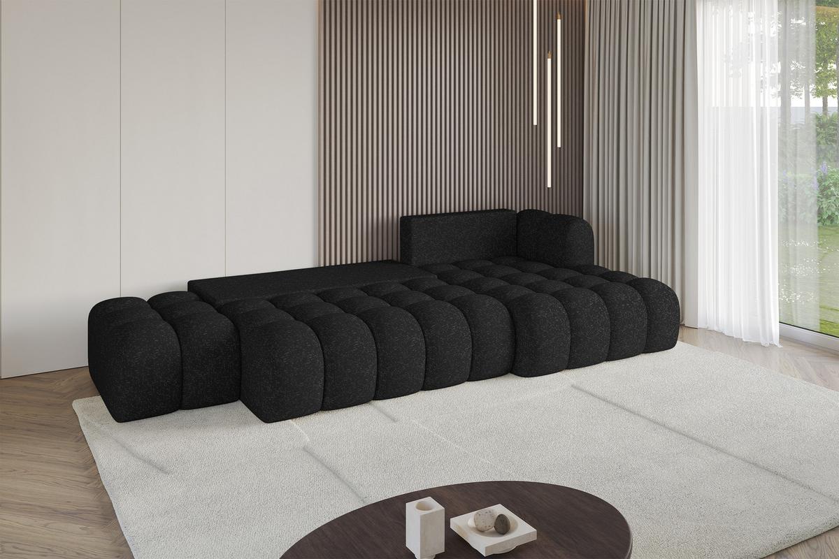 ECKSOFA mit Schlaffunktion Ottomane RECHTS OLEA-L2 321x164x75 Schwarz Tissu - Schwarz Hochglanz/Schwarz, Holzwerkstoff/Kunststoff (164/321cm) - ALTDECOR