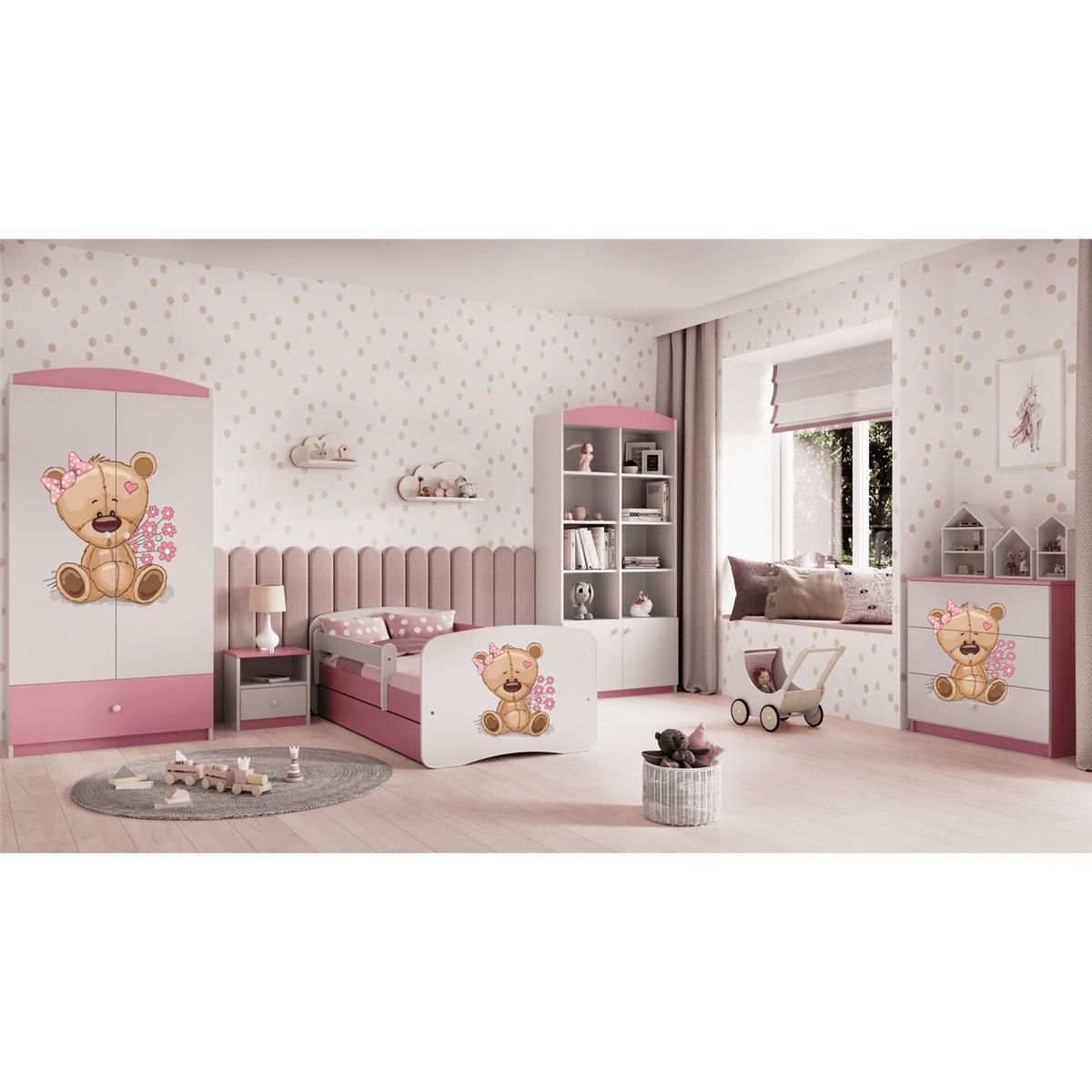 KINDERBETT Teddybärblumen mit Schublade und Matratze 160/80 - Rosa, Holzwerkstoff (80/160cm) - RAUMHIRSCH FURNITURE