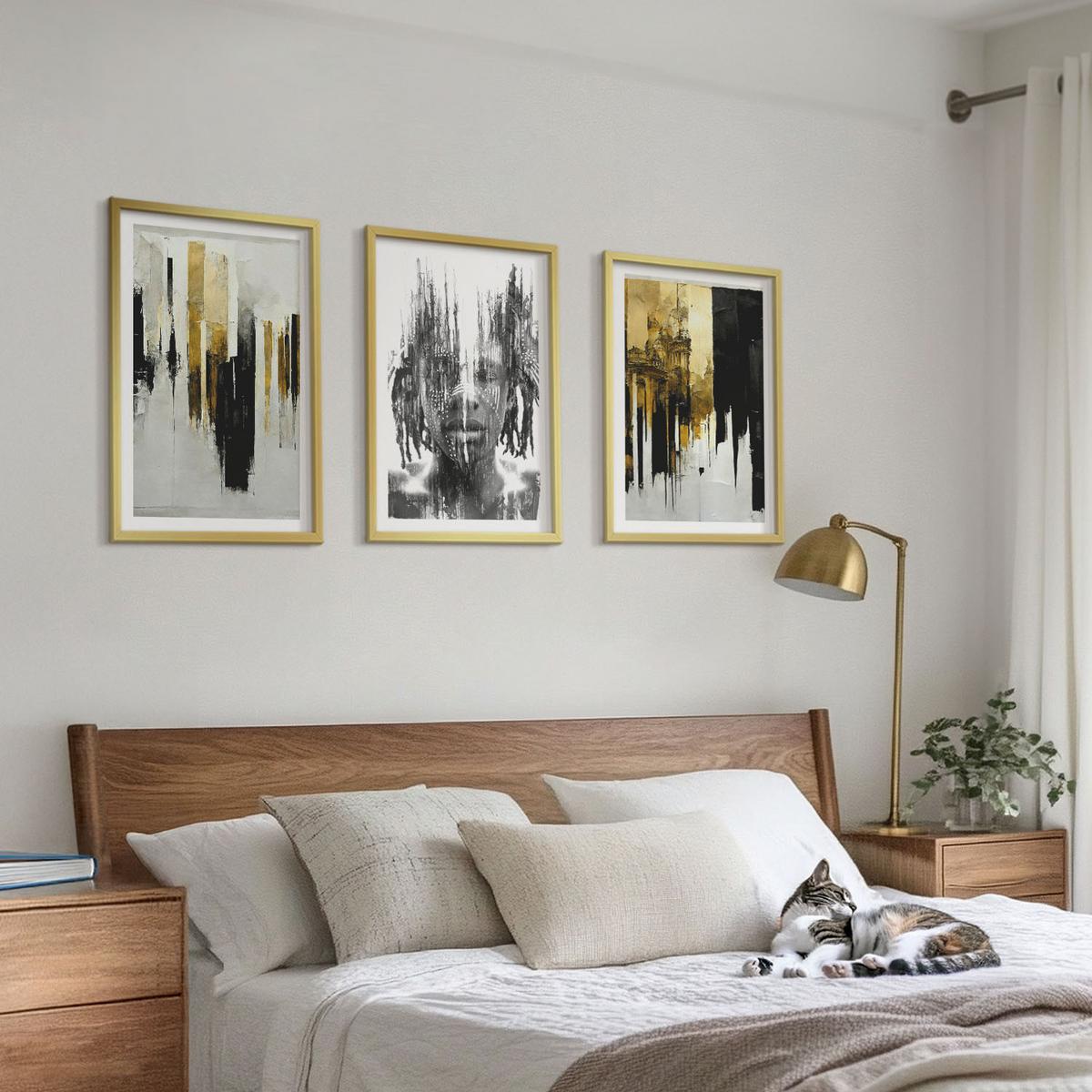 BILDER SET 3er Set - 40x60 cm Goldrahmen - Kontrastierende abstrakte Porträts - Goldfarben, Kunststoff (40/60cm) - TULUP