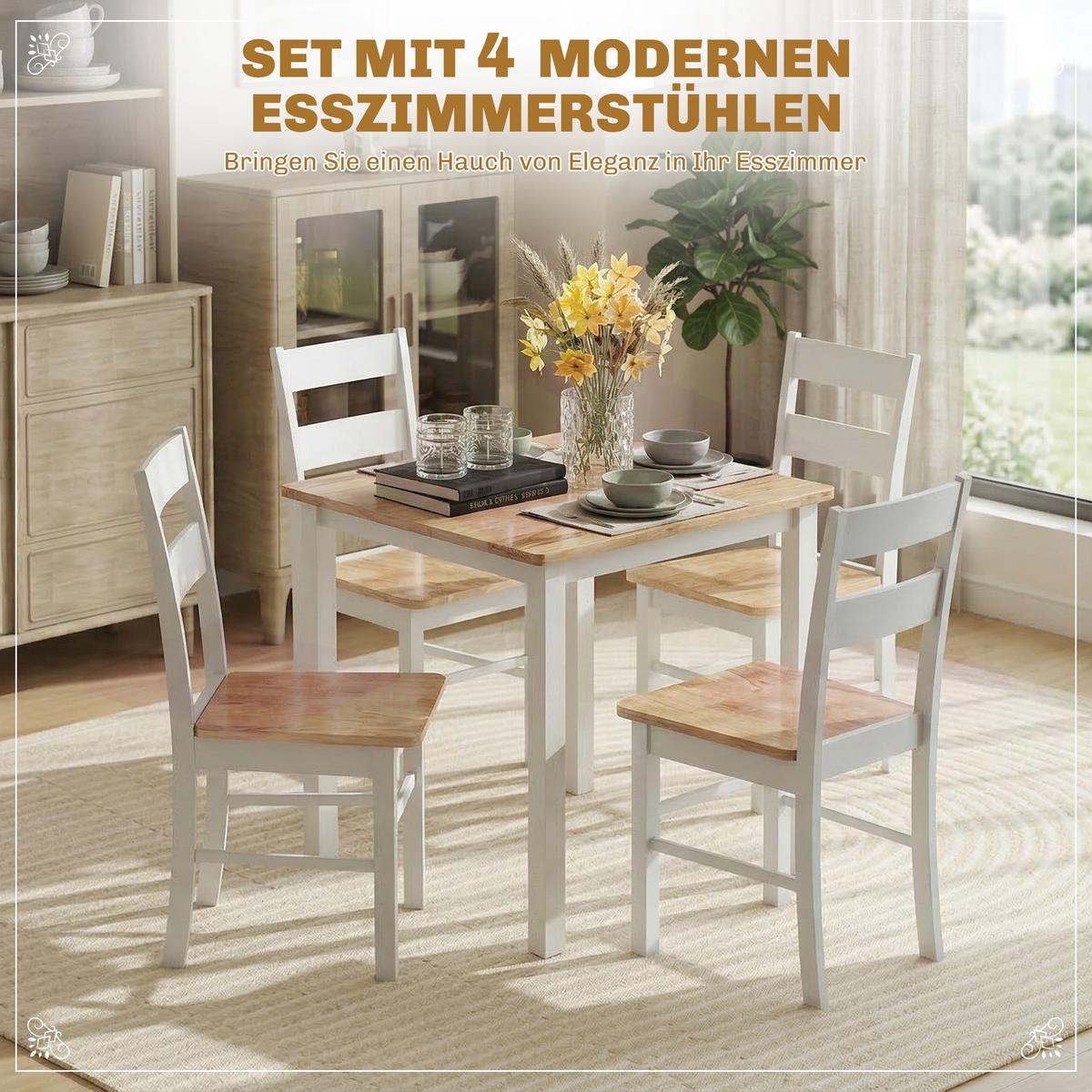 ESSZIMMERSTÜHLE 4er Set Eiche - Eichefarben/Weiß, Holz (40/88.5/50.5cm) - HOMCOM