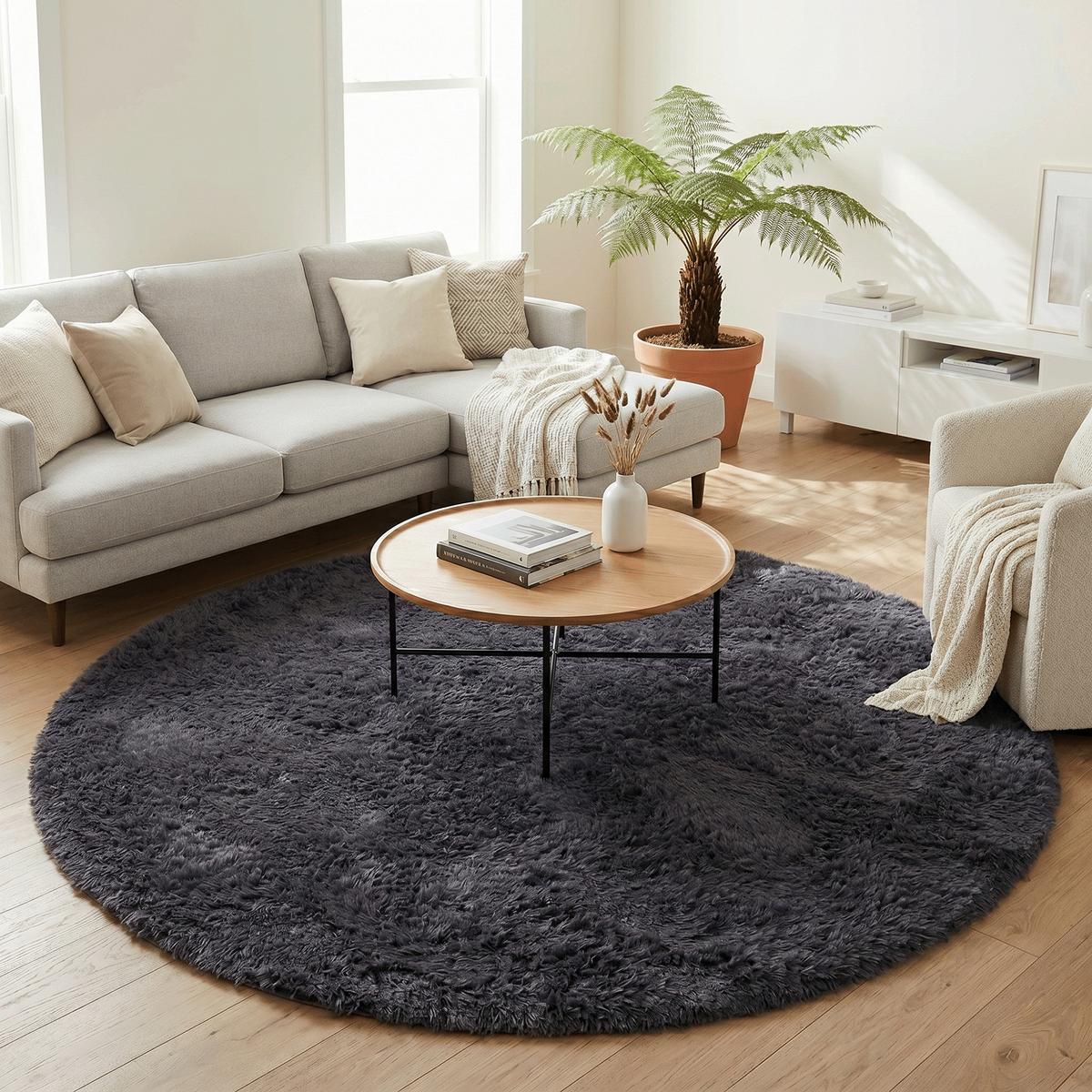 HOCHFLOR SHAGGY TEPPICH FLUFFY RUND - Anthrazit, Textil (160/160cm) - Pergamon