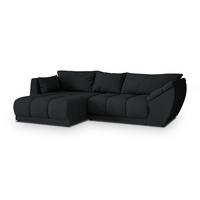 ECKSOFA ORENTI L-S Schwarz Boucle-Stoff mit Schlaffunktion - Schwarz, Holz (287/182cm) - MASSENO