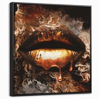 LEINWAND Bilder mit Rahmen - Gold - Lippen - Kunst - Gold - Luxus - Abstrakt - 50x50 - Kupferfarben, Textil (50/50cm) - MuchoWow
