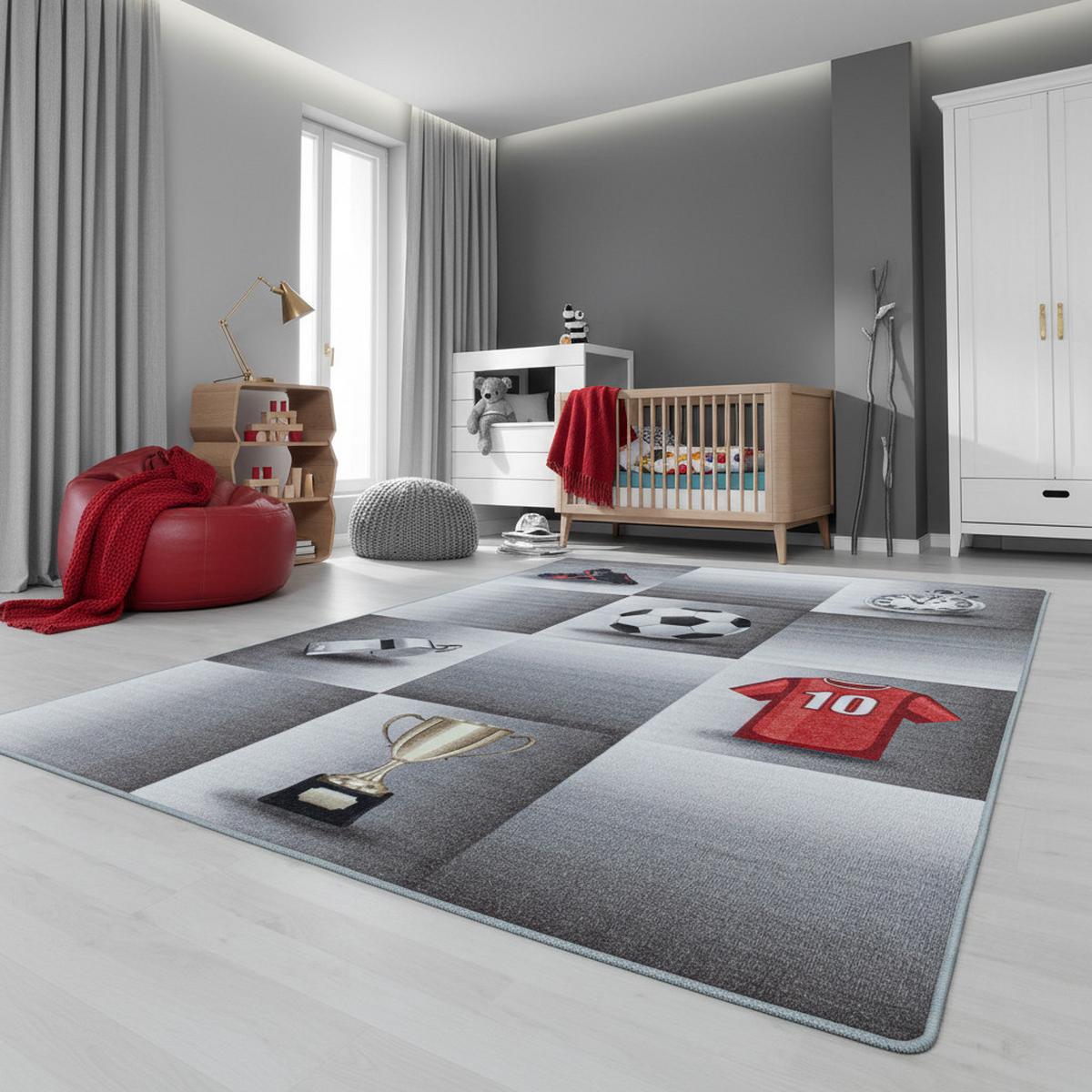 KINDERTEPPICH TRAUN, mit Fußball-Motiv, Grau, 160 x 230 cm - Grau, Textil (230/160cm) - KADIMA DESIGN