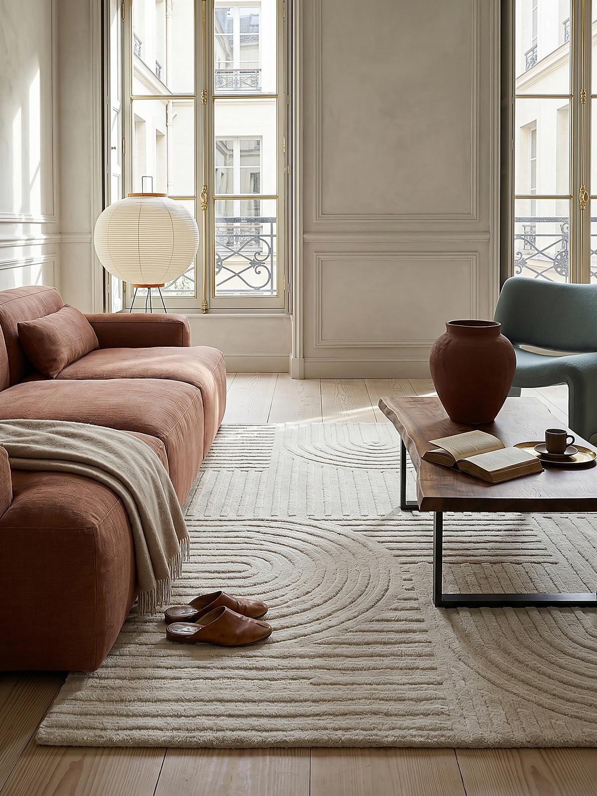 TEPPICH aus Wolle LEVEN in Elfenbein, geometrisch, 200 x 290 cm - Champagner, Textil (200/290cm) - KADIMA DESIGN