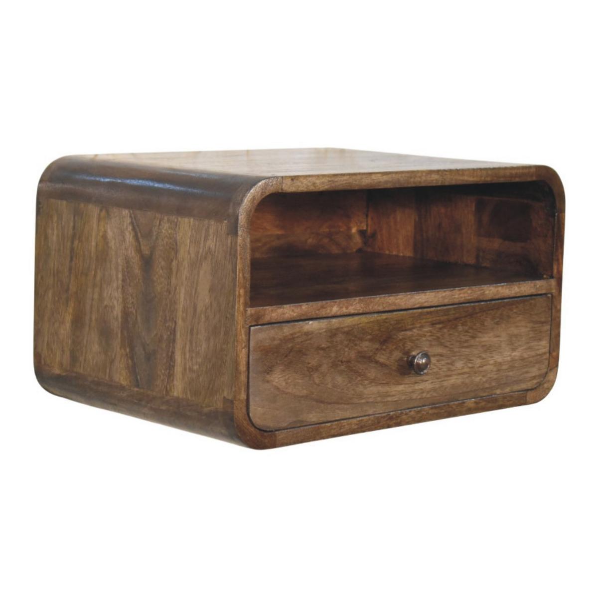 NACHTTISCH Wandmontiert mit offenem Fach - Dunkelbraun/Messingfarben, Holz/Metall (45/25/32cm) - Artisan Furniture