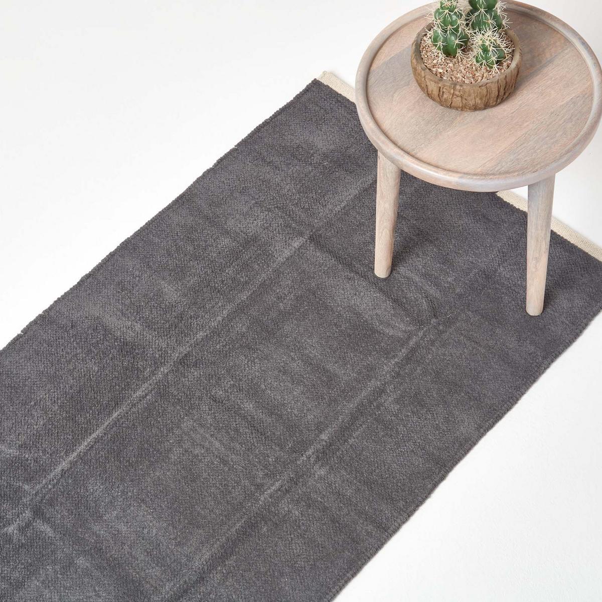 HANDWEBTEPPICH-LÄUFER Chenille 66/200 cm - Dunkelgrau, Textil (66/200cm) - Homescapes