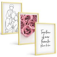 BILDER SET 3er Set - 40x60 cm Goldrahmen - Rosensträuße als Familienzeichnung - Goldfarben, Kunststoff (40/60cm) - TULUP