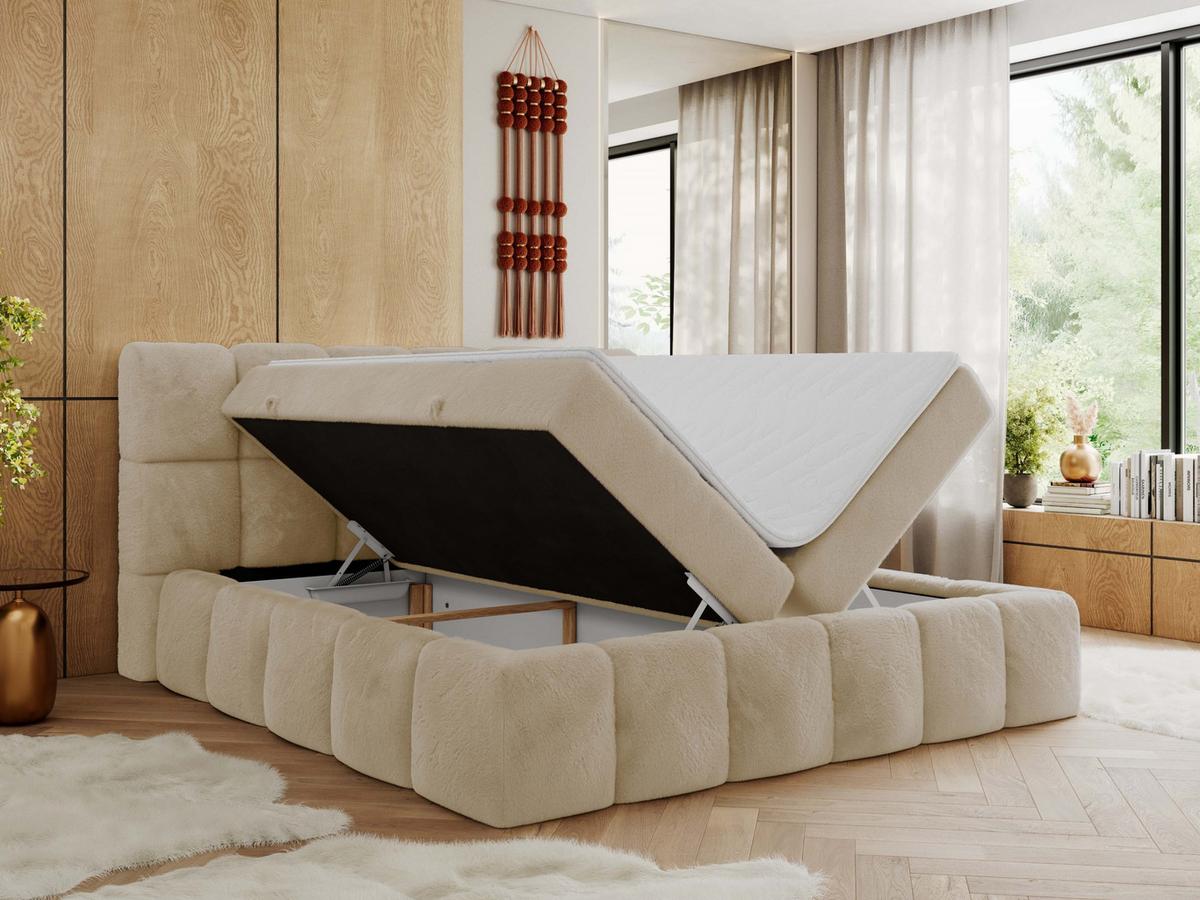 BOXBETT NIRA 200/200 - Creme Plüsch - H4 - Creme, Holz/Textil (200/200cm) - MKS