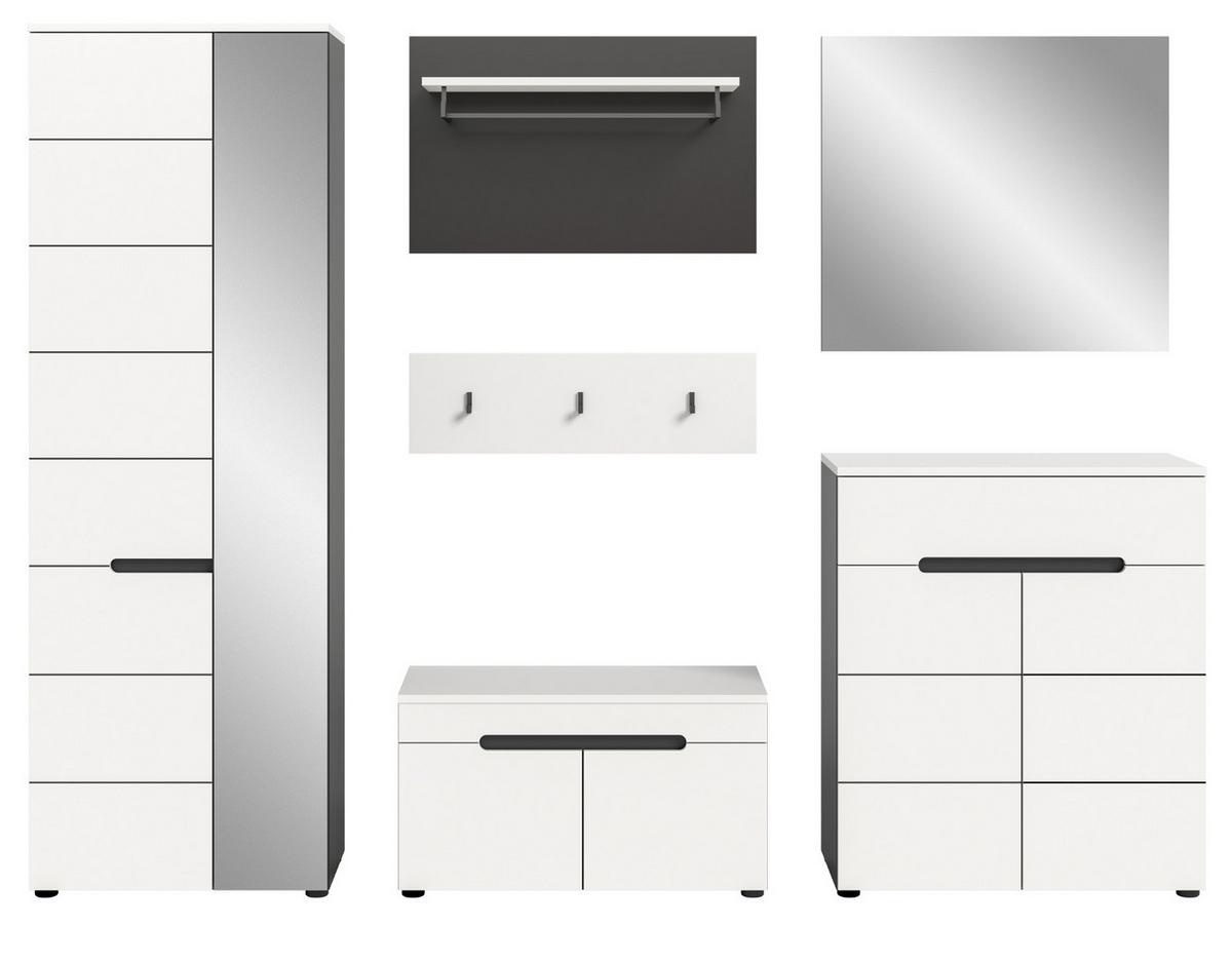 GARDEROBEN-SET 6-teilig in weiß, grau 255 cm, Komplettset mit Soft-Close, Cooper - Schwarz/Weiß, Glas/Holzwerkstoff (255/190/37cm) - Inn.Furn